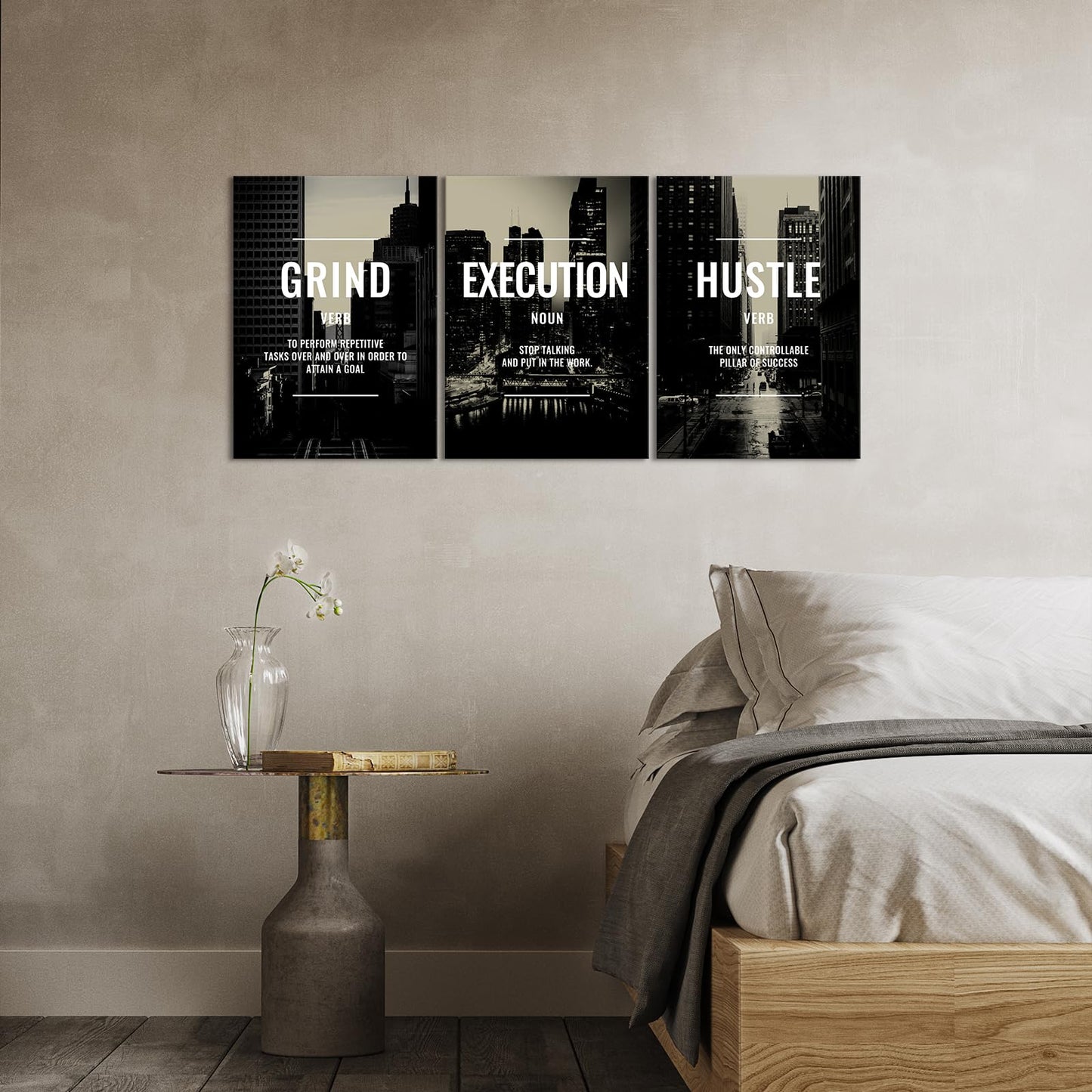 Xbolu Motivational Wall Decor Framed Grind Hustle Execution Wall Art Inspirational Canvas Wall Decor for Office Pictures Motivational Posters Artwork Office Ready to Hang