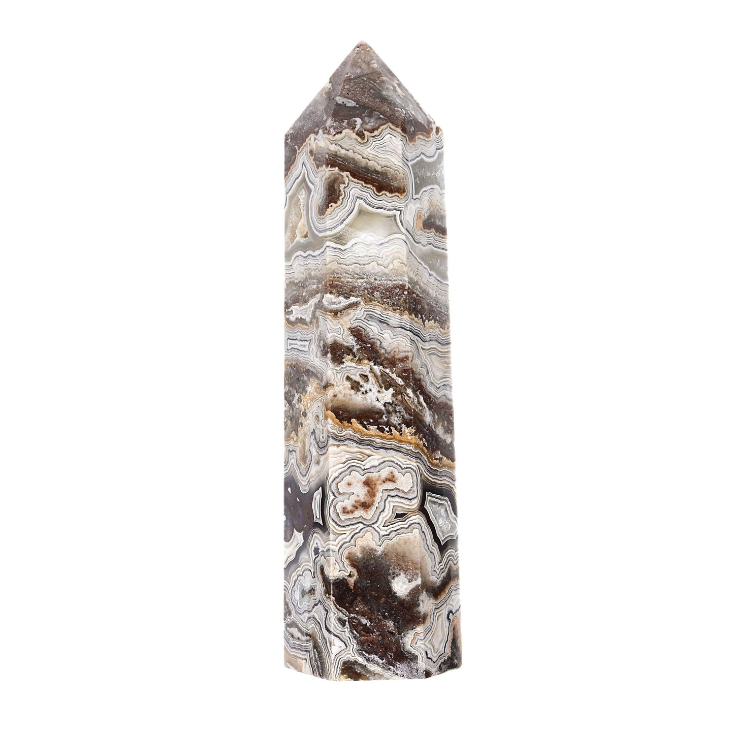 Large Mexico Crazy Lace Agate Gemstone Crystal Pointed Hexagonal Tower Reiki Chakra Faceted Prism Wand Stone Home Decor