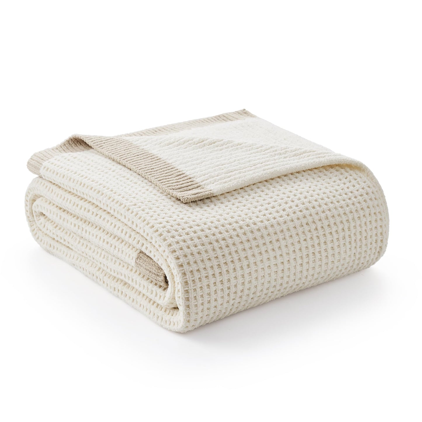 Amélie Home Chenille Throw Blanket, Soft Cozy Waffle Throw for Couch & Sofa, Warm Yet Lightweight, Breathable All-Season Throws for Women Men, Housewarming, Birthdays, 50"x60", Ivory