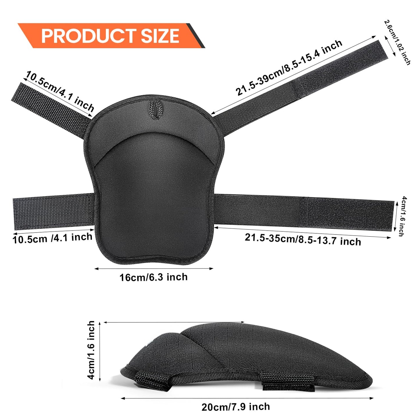 TUFFWORX Professional Knee Pads with Adjustable Straps, Kneepad Heavy Duty Foam Padding, Black