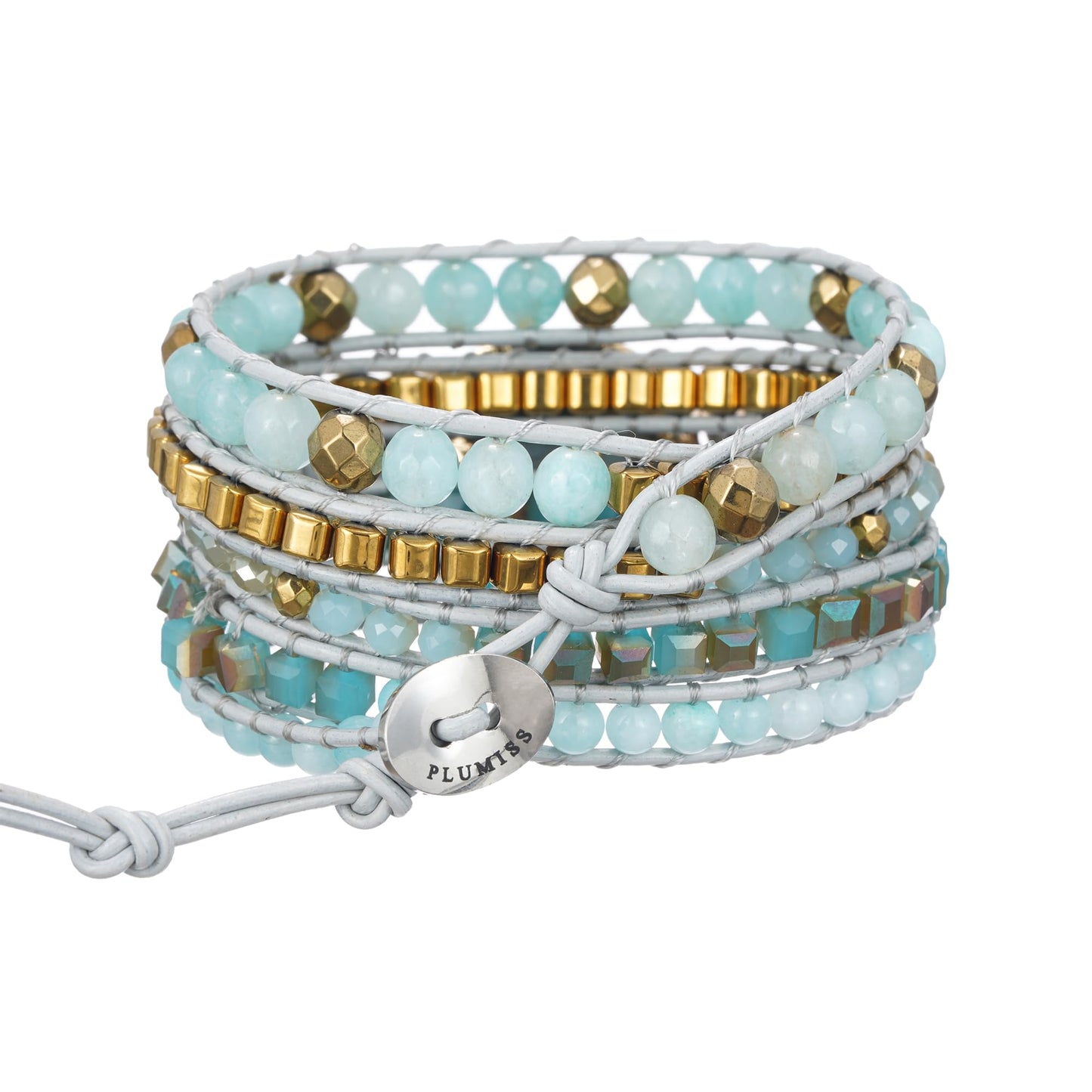Plumiss Boho Handmade Women Unique Style Amazonite Stone Natural Bead Strand 5 Wrap Stackable Bracelets Jewelry