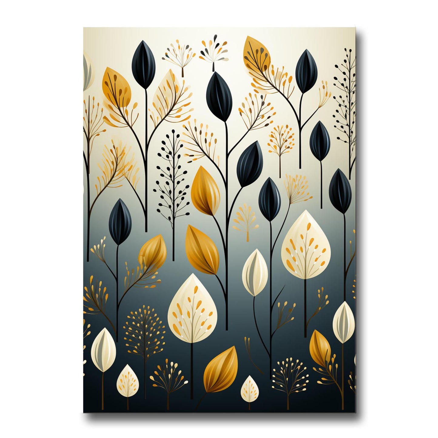 Scandinavian Folk Art, Black and Beige Abstract Botanical Wall Art for Scandinavian Home Decor, Decor Poster, Home Decor