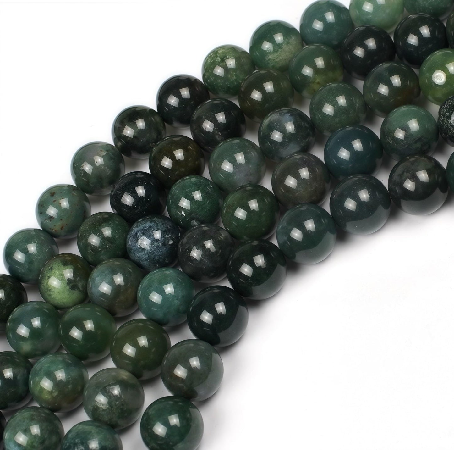 MJDCB Natural Moss Agate Round Crystal Energy Stone Beads Healing Power for Jewelry Making (10mm)