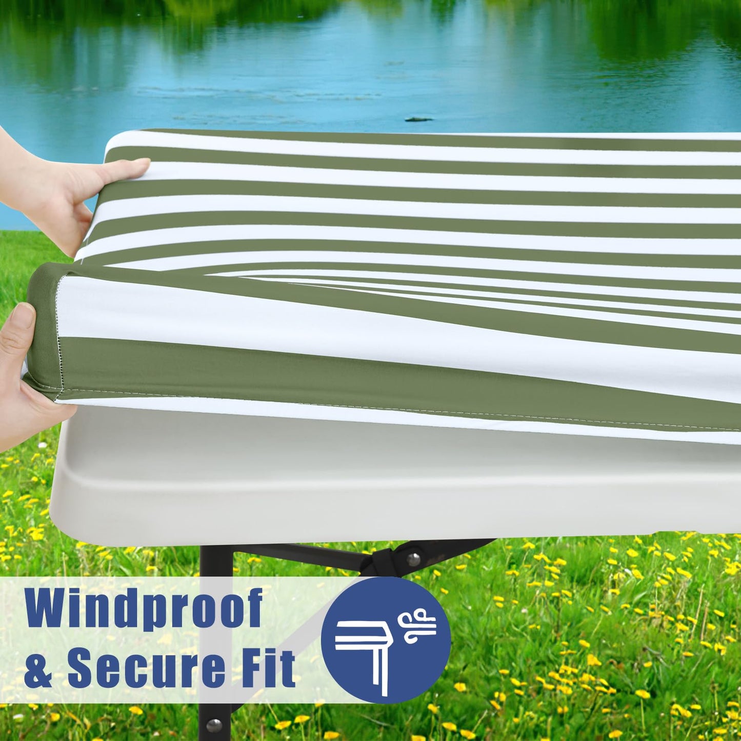 Moosfor Picnic Table Cover with Bench Covers, Elastic Fitted Spandex Tablecloths for 6 Foot Rectangle Tables, Stretch Washable Patio Tablecloth for Outdoor, Camping (Stripe, 30"x72")