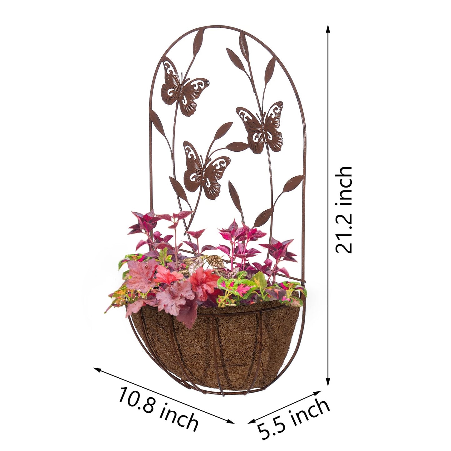 BAYN 2PK Wall Hanging Planter Decor Art with Butterfly, Metal Wall Mounted Planters Indoor Outdoor Wall Planter for Succulent Herb Home Garden Yard