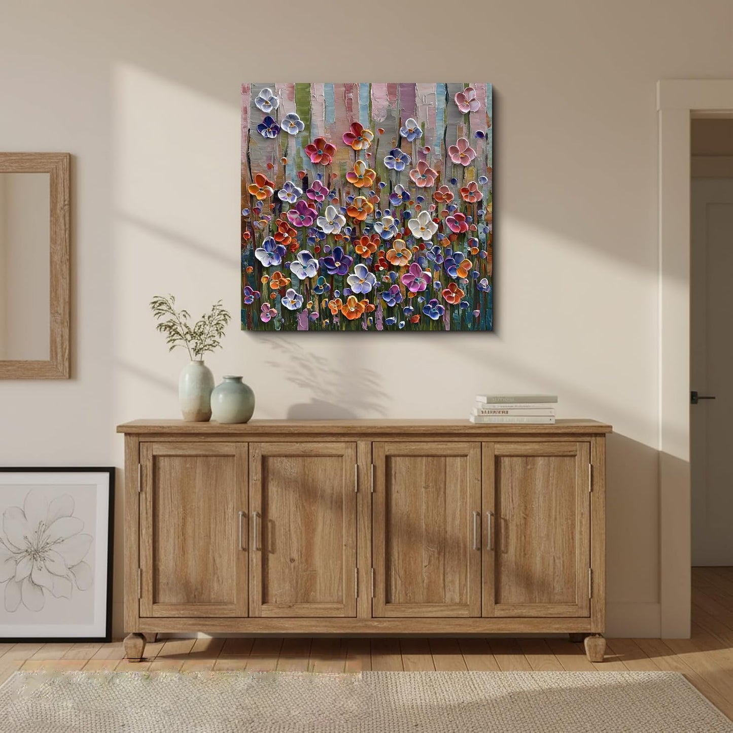 Diathou Art Hand-painted canvas wall decorations, modern floral country-style oil paintings, suitable for bedroom, bathroom and office walls as natural painting artworks.30x30 inches