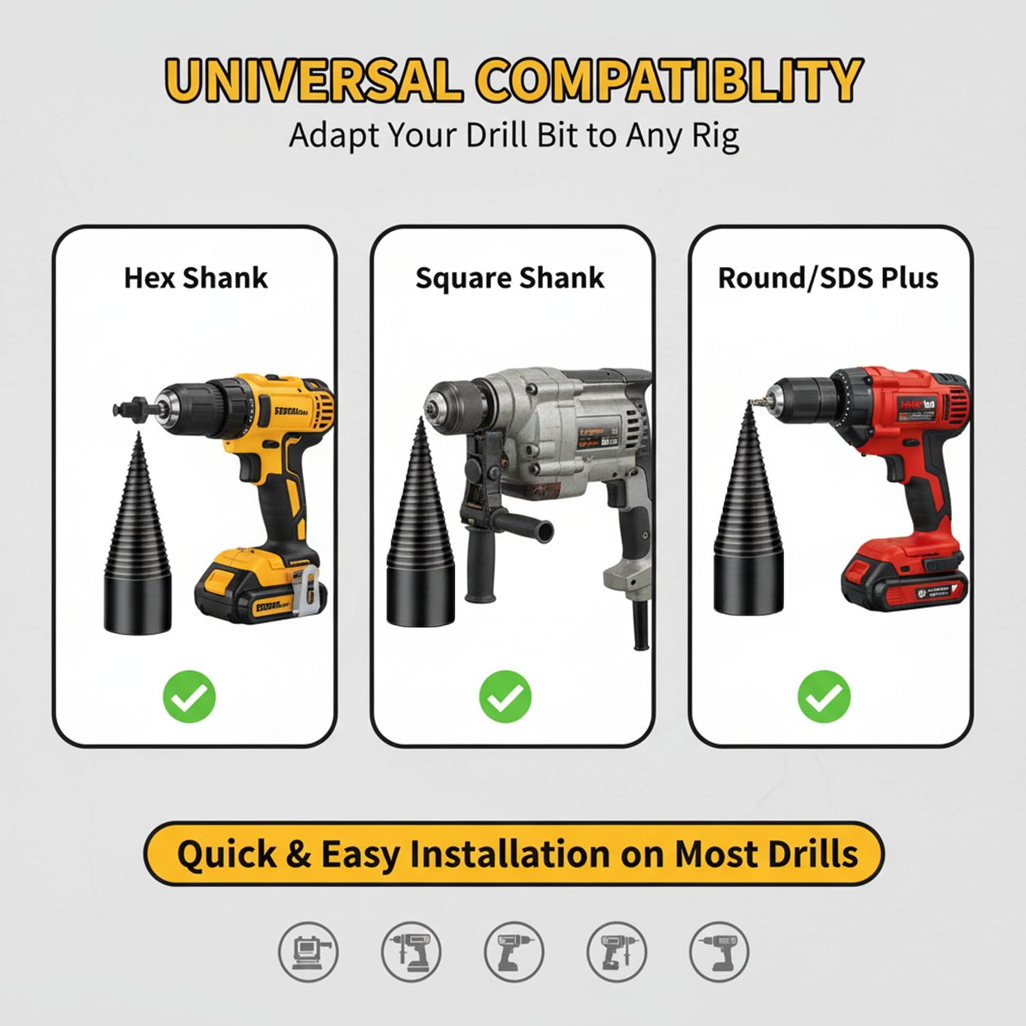 Firewood Log Splitter 2 Pack 45mm+32mm Easy Log Splitting Drill Bits Heavy Duty Electric Drills Screw Cone Driver Tools Split Wood Efficiently for Dry Soft Woods + 4 Drill Attachments (Black)