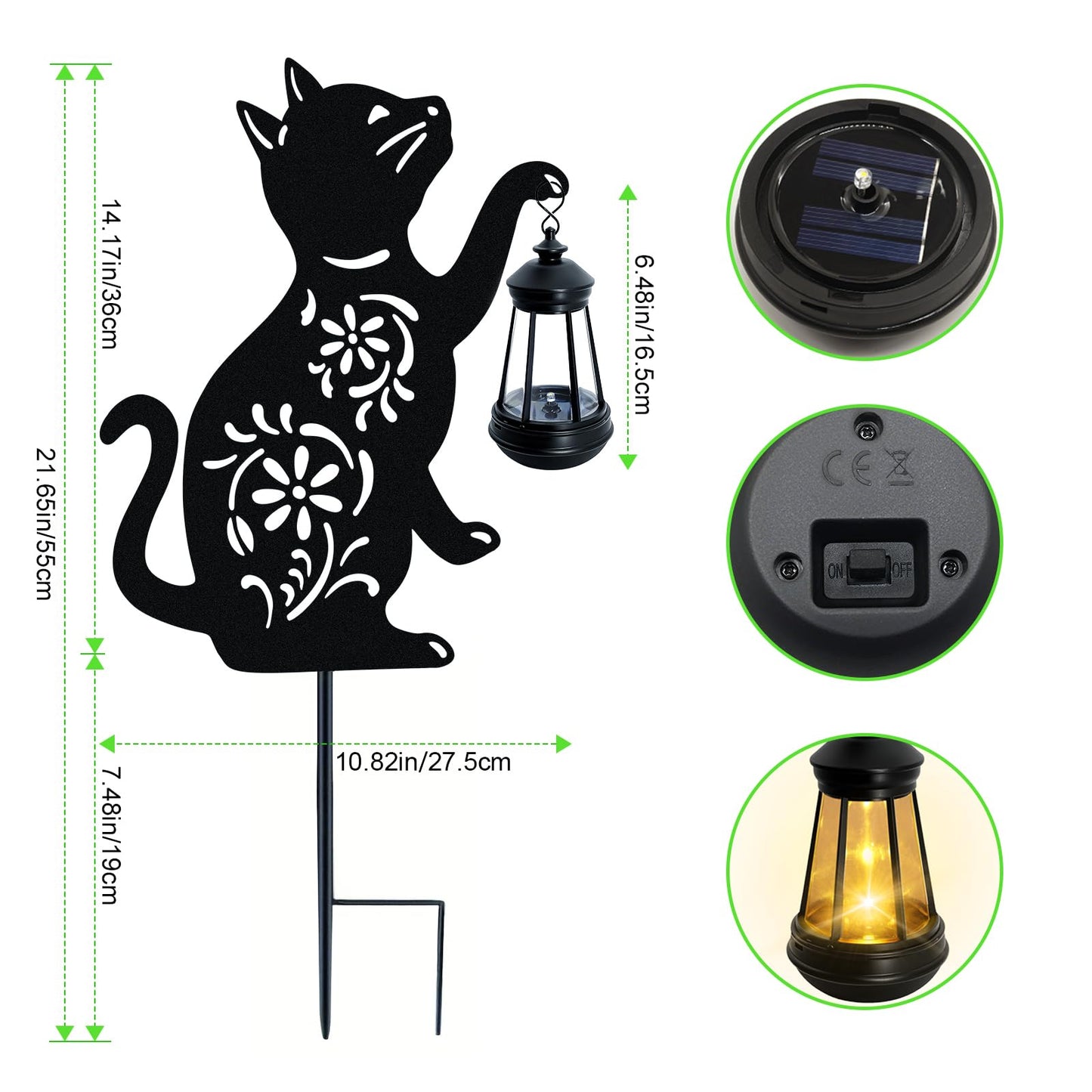 Solar Cat Hanging Lantern Outdoor, 2 Pack Black Cat Solar Lights, Cat Lover Gifts for Women Mom Grandma Birthday Mother's Day, Waterproof Garden Ornaments Decor Outside Backyard Patio Pathway