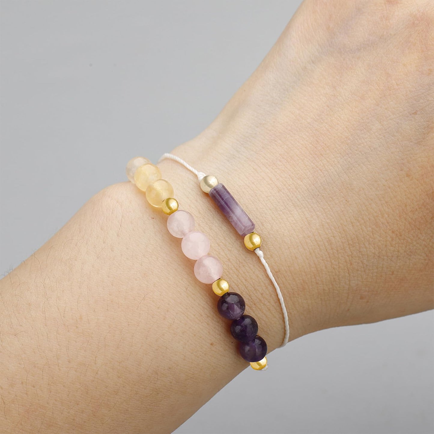 MORIANCE Amethyst, Citrine, Rose Quartz Crystal Bracelets - Spiritual Anxiety Relief & Protection Healing Bracelet for Women & Men