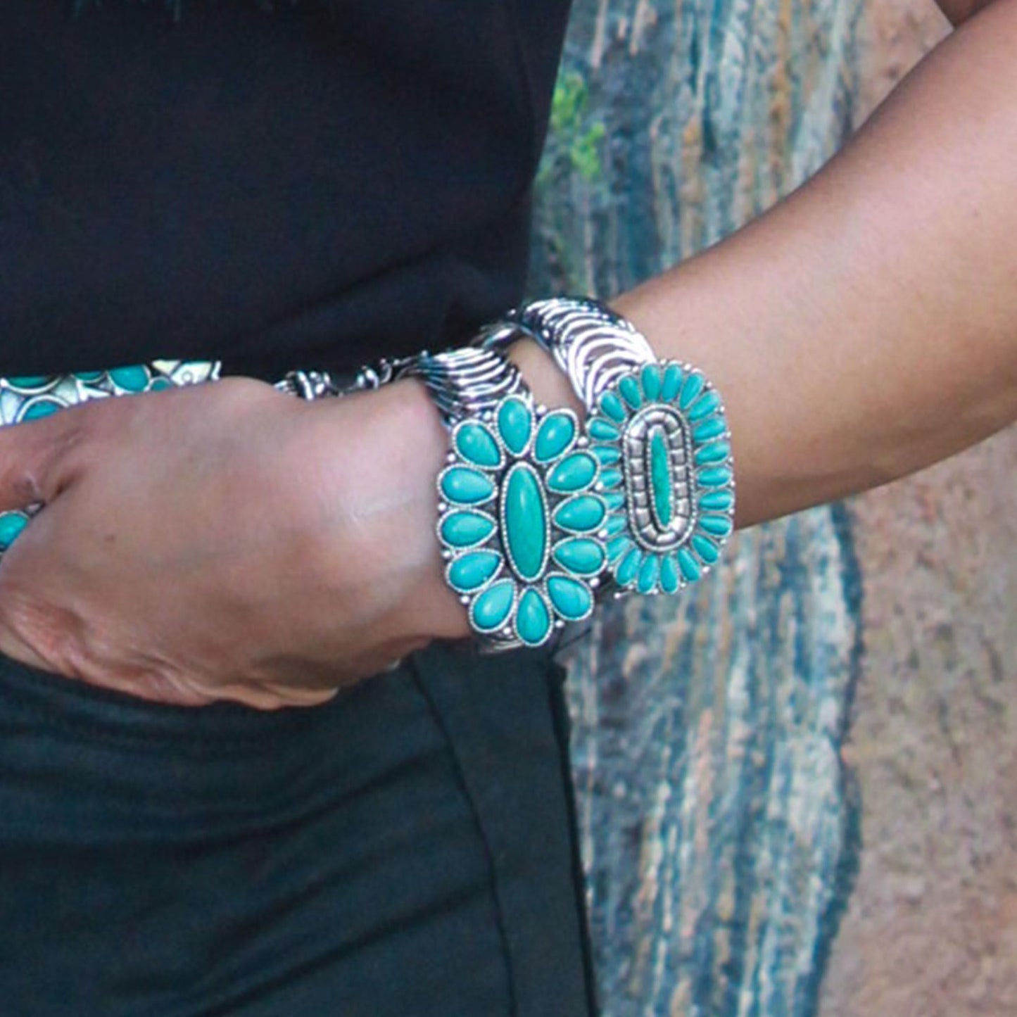 Montana West Rustic Couture's Jewelry Western Turquoise Cuff Bangle Bracelets Bohemian Vintage Elastic Bracelet for Women Cowgirl RCW-1003TQ