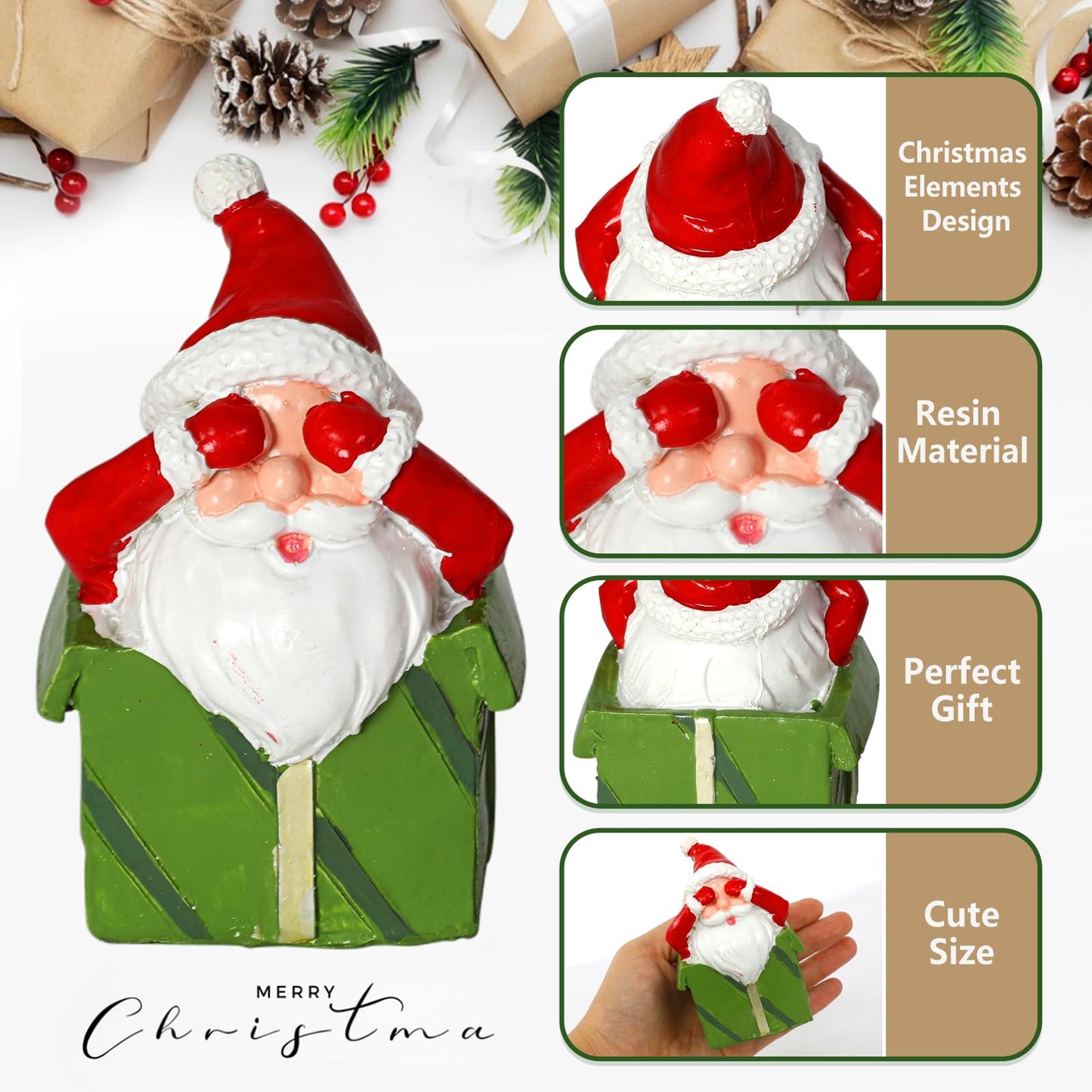 CFGPMM 3 Pcs Mini Santa Claus Statues, See No Evil Hear No Evil Speak No Evil Resin Figurines, Funny Christmas Gnomes for Xmas Home Desk Shelf Decor
