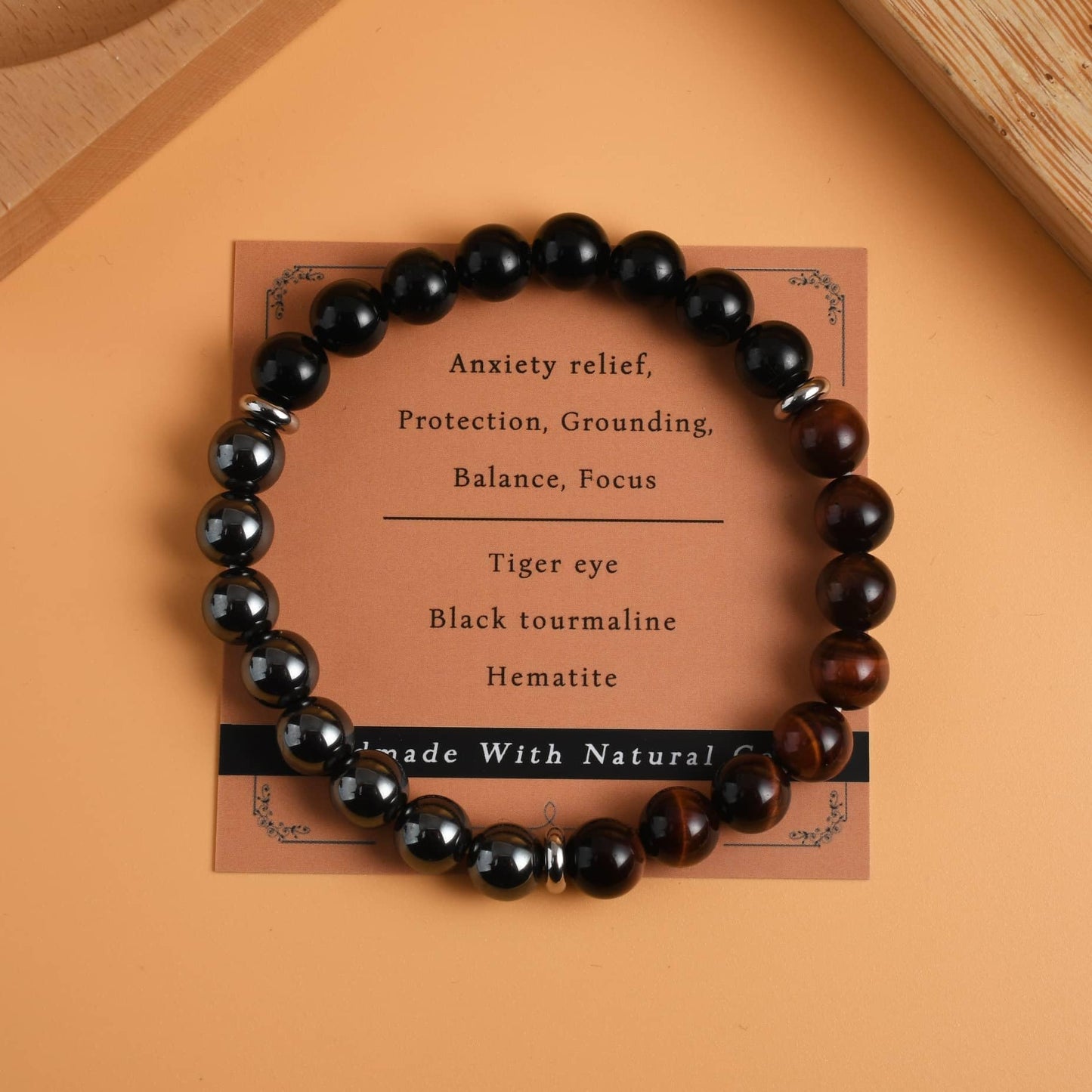 Gracayfr Tiger Eye Black Tourmaline Bracelet Anxiety Relief Healing Crystal Spiritual Natural Stone Beaded Empath Protection Gemstone Stretch Hematite Red