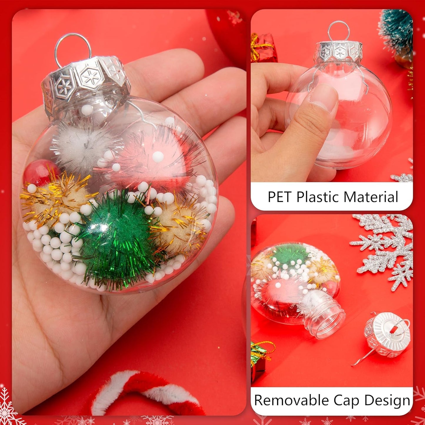 Auihiay 40 PCS Clear Christmas Balls, Fillable Christmas Ornaments, Flat Clear Plastic Ornaments for Christmas Tree Decorations, DIY Craft Projects and Home Wedding Decor (2.36inch/60mm)