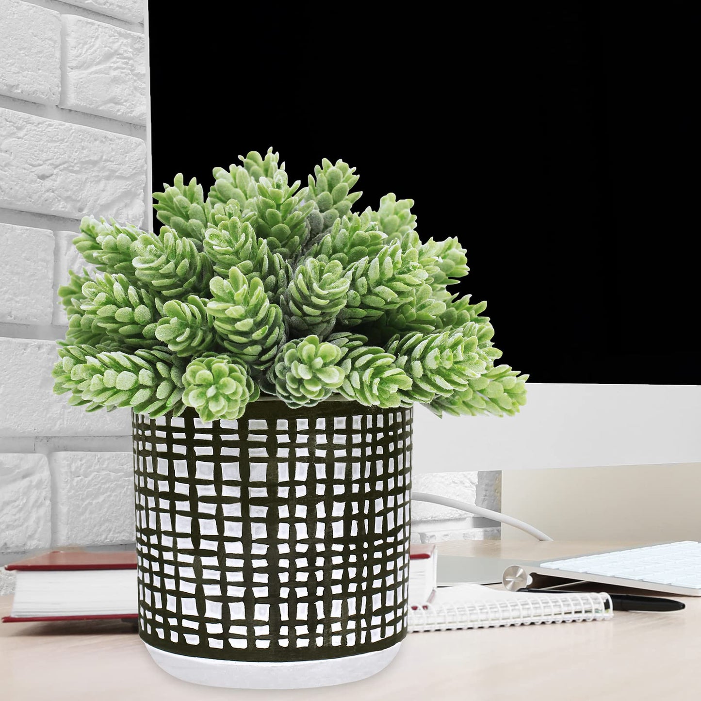 Winlyn 3 Pcs Small Potted Plants Artificial Succulents Hanging Plants and Faux Tropical Snake Plant in Black Geometric Pots for Modern Home Kitchen Windowsill Table Shelf Indoor Outdoor Greenery Decor