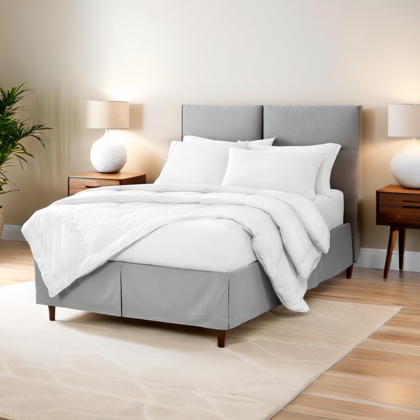 Bare Home Queen Bed Skirt - 15-Inch Tailored Drop Easy Fit - Bed Skirt for Beds - Center & Corner Pleats (Queen, Grey)