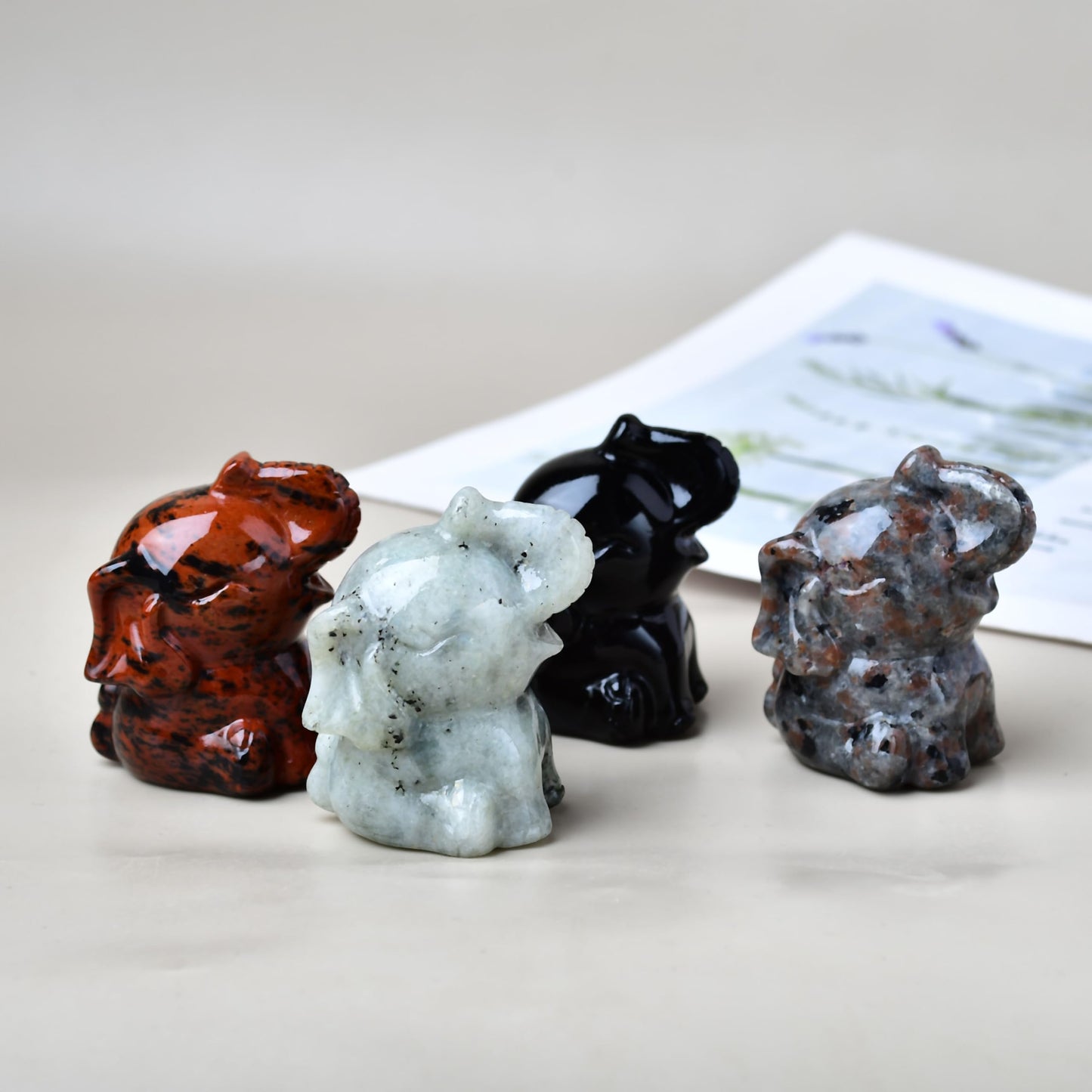 DZJXBZhu Flaming Stone Elephant Crystal Statue Healing Crstal Meditation Pocket Figurine Statue Natural Gemston Hand Carved Polished Home Room Office Desk Decoration Gift Collect