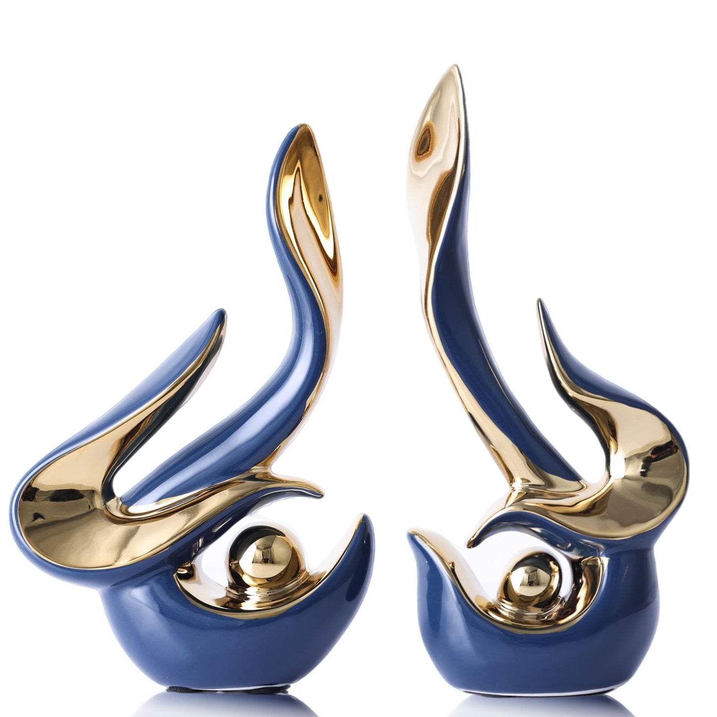 XMGZQ Mid Century Modern Abstract Art Home Decor Accent,Porcelain Statues for Living Room Coffee Table Centerpieces for Dining Room,Ceramic Sculptures and Gold Knick Knacks for TV Stand Decor (Blue)