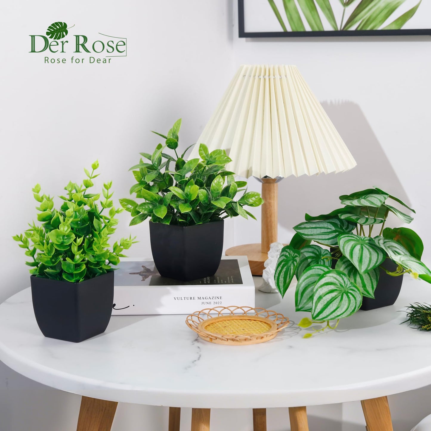 Der Rose 6 Pack Fake Plants Small Artificial Plants in Black Pots for Home Office Desk Bathroom Aesthetic Farmhouse Room Decor Indoor
