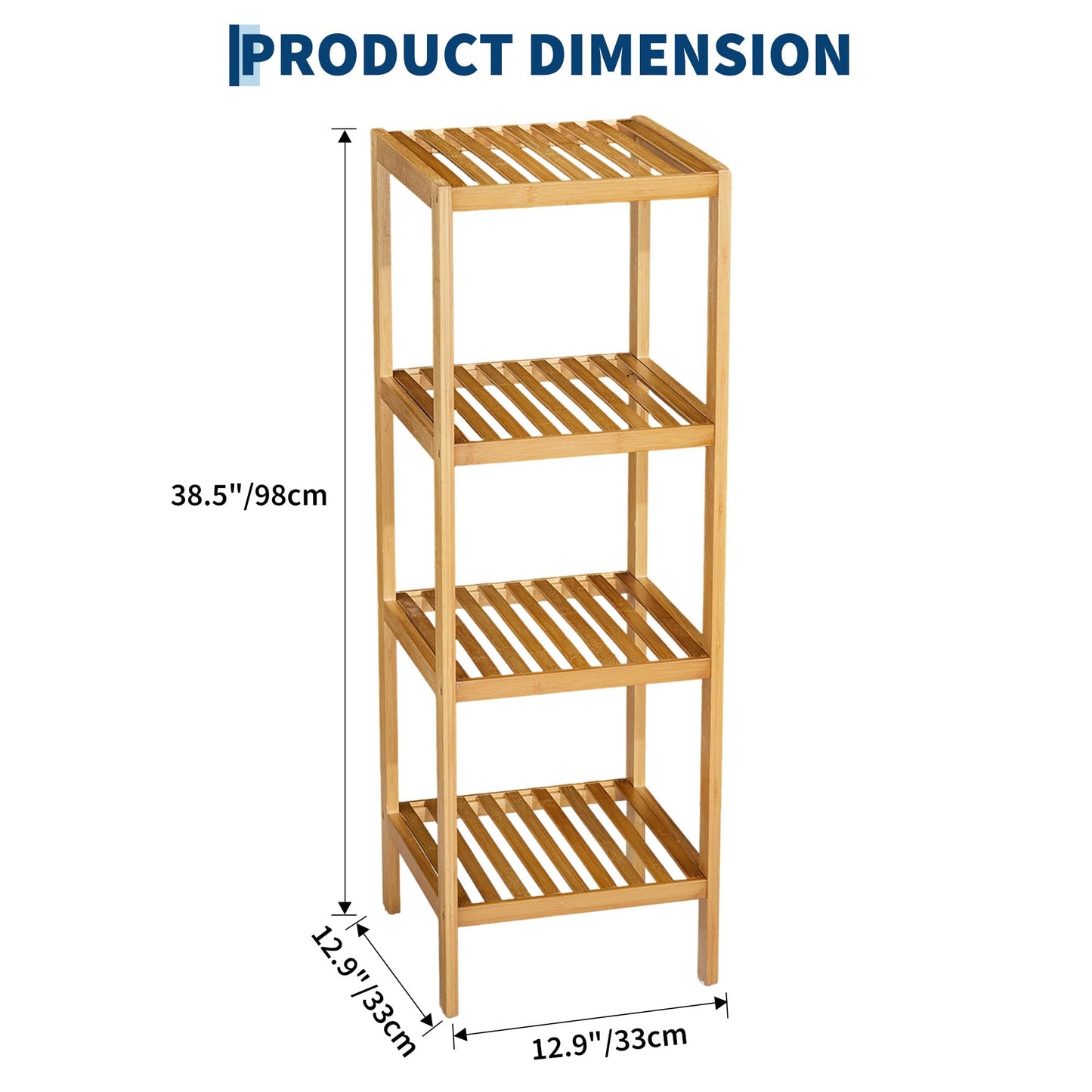 Garvee 4-Tier Bamboo Shelf Narrow Bathroom Shelf with Slatted Shelves Natural Wood Plant Stand Standing Towel Rack Corner Rack for Bathroom Entryway Bedroom Kitchen Sunroom