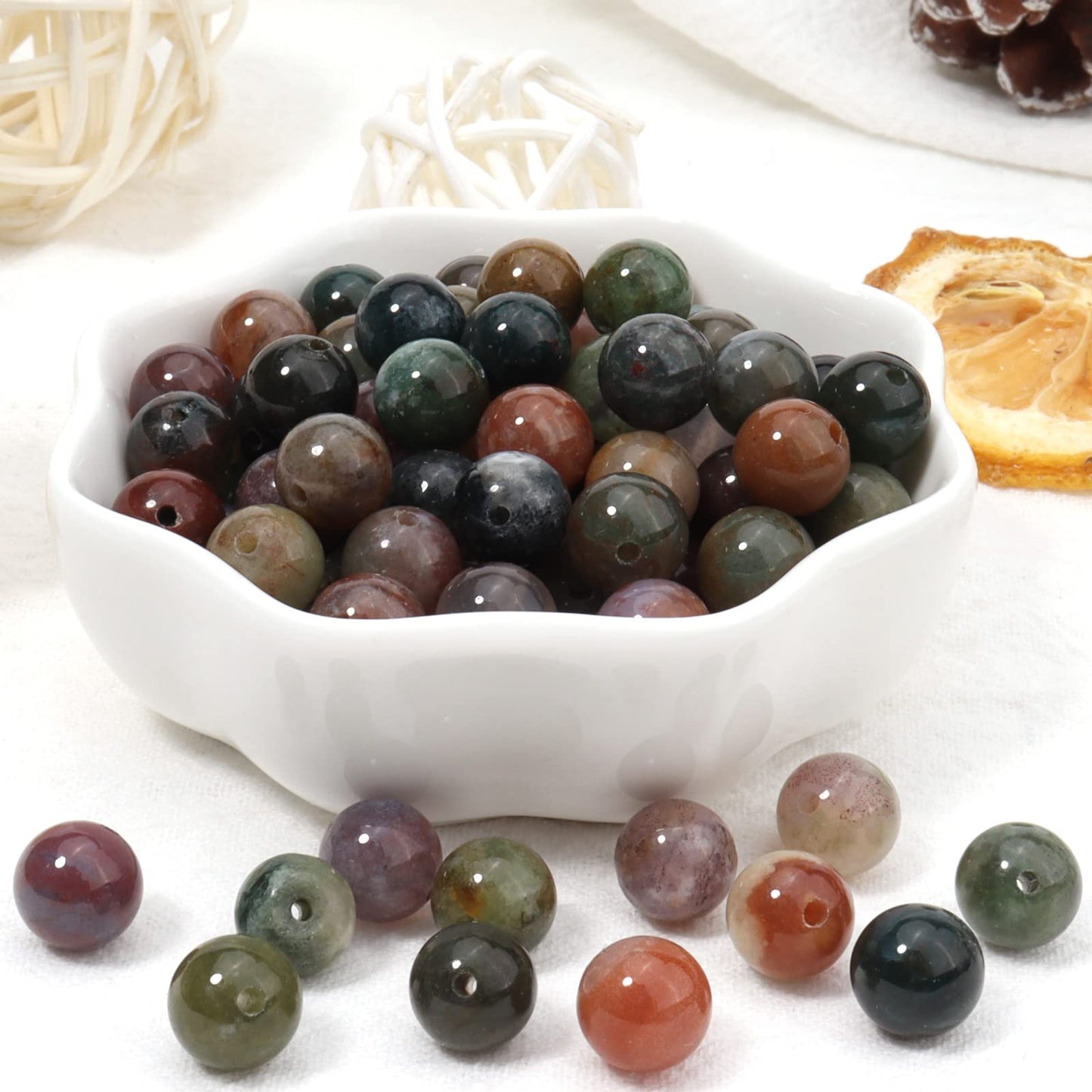 45pcs 8mm Natural Stone Beads Indian Agate Beads Energy Crystal Healing Power Gemstone for Jewelry Making, DIY Bracelet Necklace