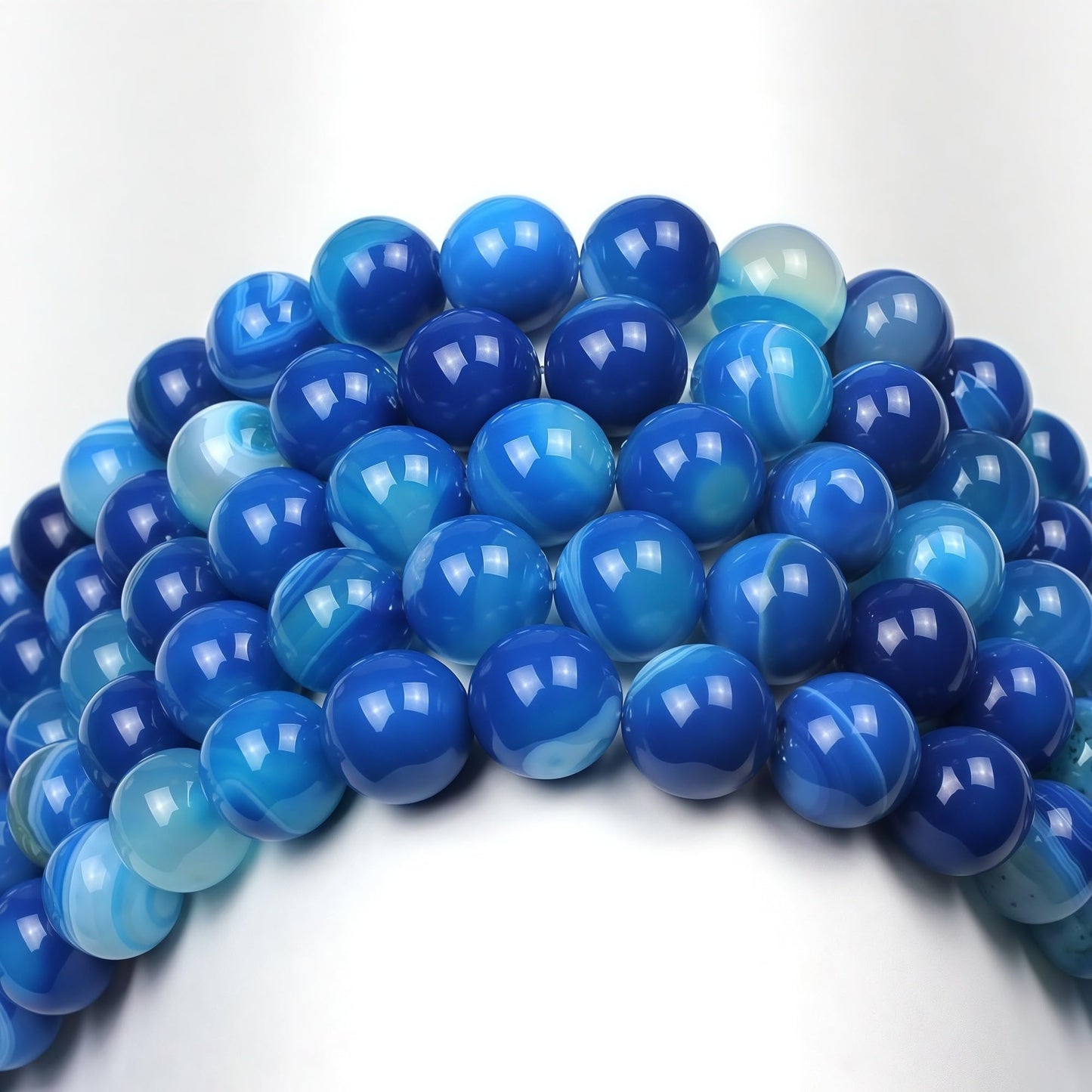 MJDCB Natural Stone Beads Blue Striped Agate Round Loose Beads for Jewelry Making DIY Bracelet Necklace (6mm)