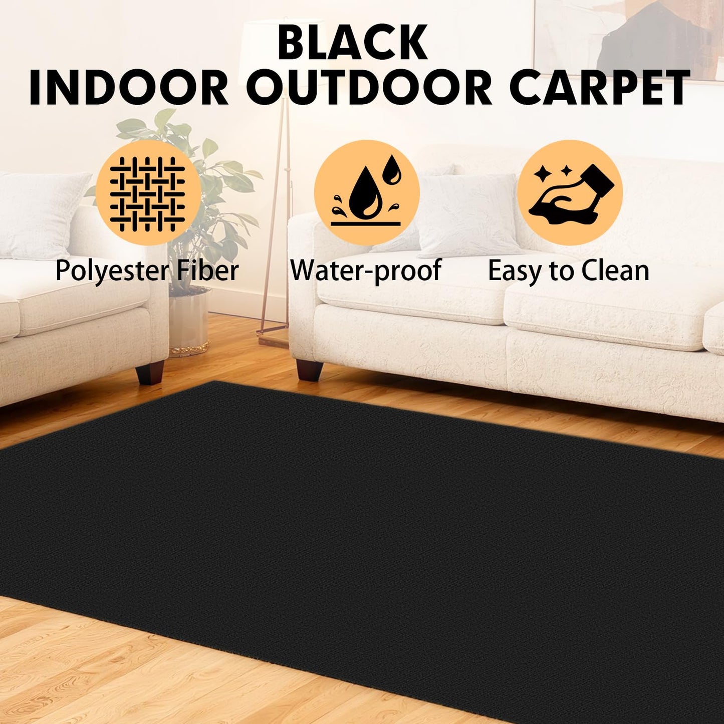 Grefinity Marine Carpet, 5 FT x 15 FT Black Indoor/Outdoor Rug 0.2" Thick TPE Backed Non-Slip Boat Carpet Roll for Home, Patio, Porch, Deck