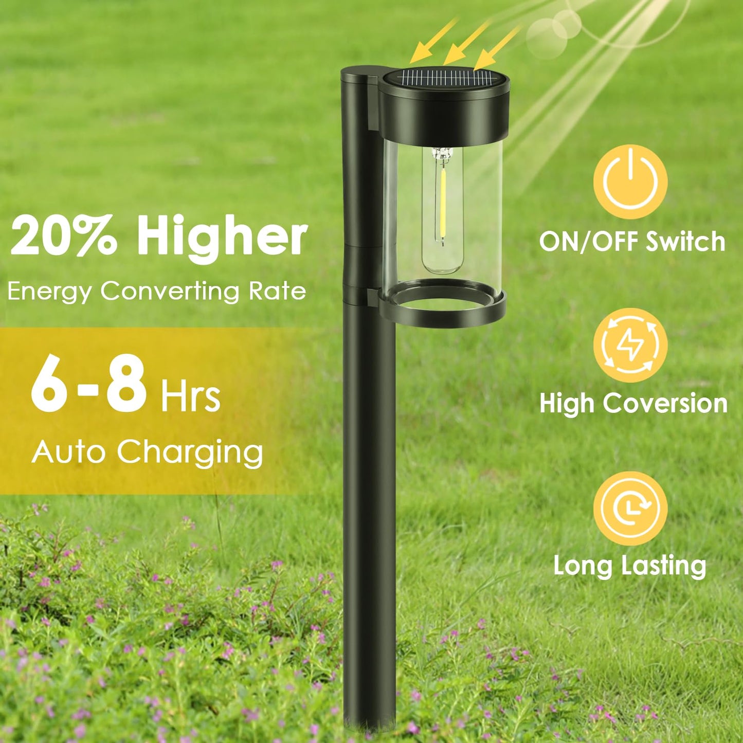 Mancra Solar Pathway Lights Outdoor, 10 Pack Metal & Glass Solar Lights Outdoor Waterproof Landscape Path Lights for Yard Walkway Garden Decor, Warm White