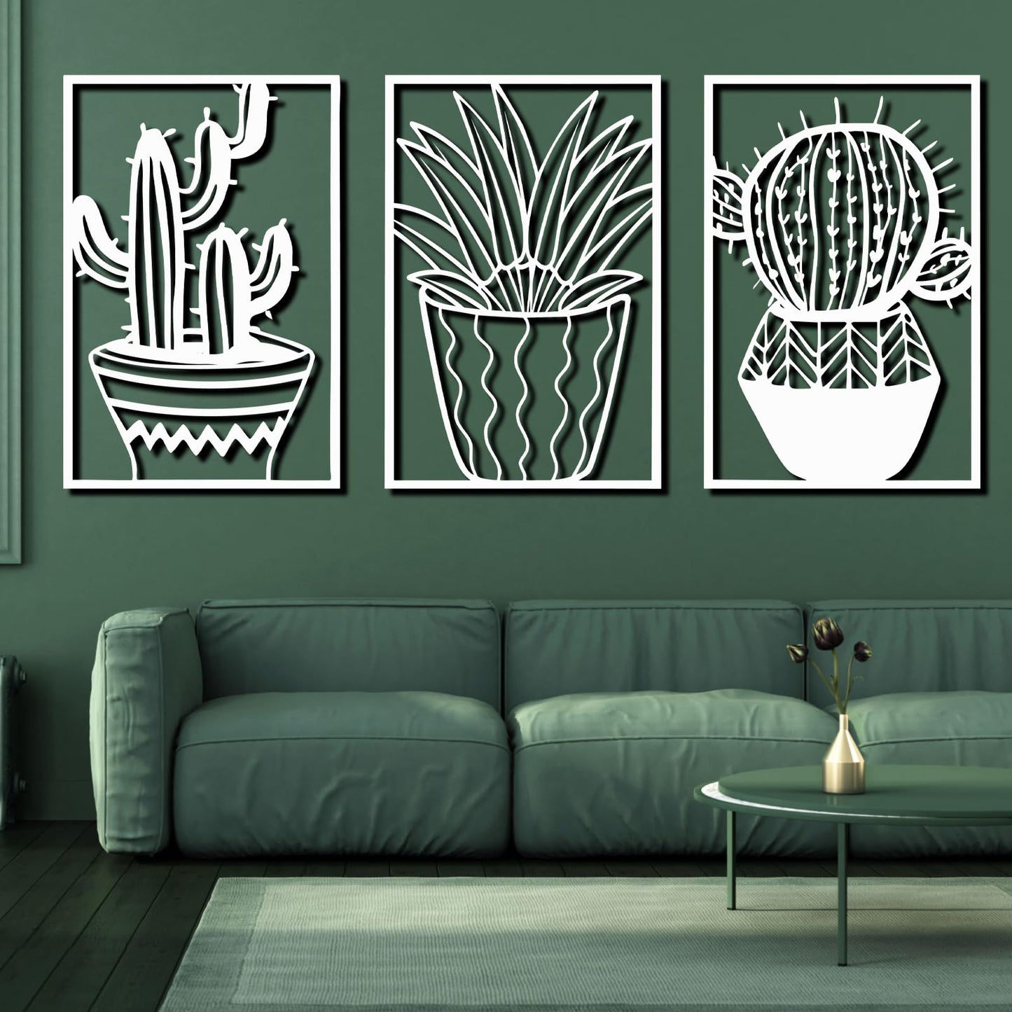 Metal Cactus Wall Decor, 3 Pcs Cactus Wall Art, Southwest Desert Wall Art, Large Plant Wall Decor, Natural Themed Metal Wall Hanging, Wall Art for Living Room, Yard, Outdoor (Black, 53"x105" | 134x270cm, metal wall art)