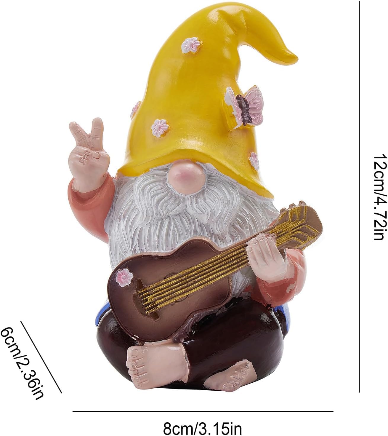 Garden Hippie Gnome Decor Statue,Funny Garden Gnomes with Peace Sign Decor Outdoor ，for House,Lawn,Patio and Porch, Gifts for Friend,Family. (Yellow)