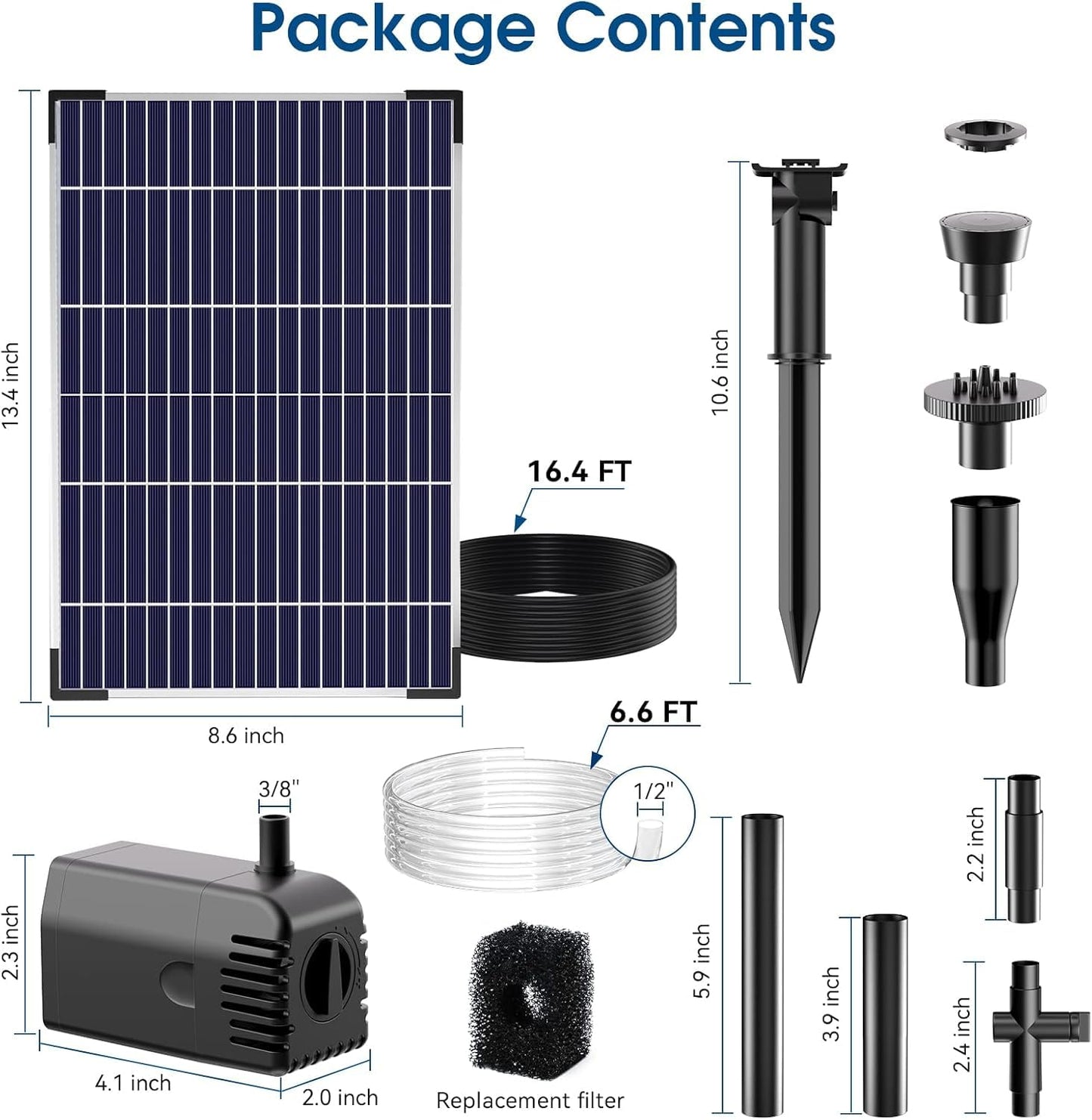 Antfraer 12W Solar Water Pump, Solar Water Fountain Pump 160GPH Flow Adjustable with 6.6FT PVC Tubing, Solar Pond Pump for Fish Pond Garden Waterfall Hydroponics DIY Water Features