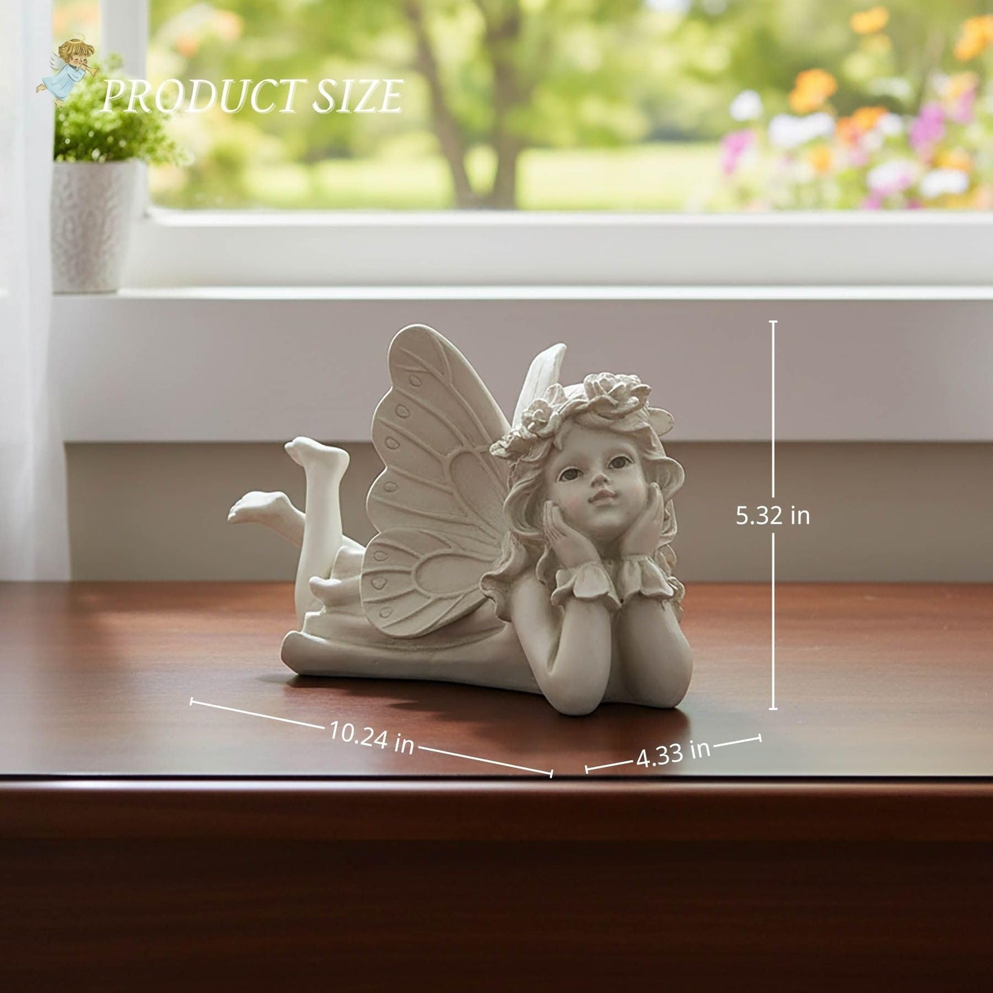 Lying Fairy Garden Statue with Hands on Chin – Outdoor Resin Angel Figurine for Yard, Patio or Lawn Decor – 10.24” Hand-Painted Fairy for Garden Fairy Scenes & Whimsical Outdoor Displays
