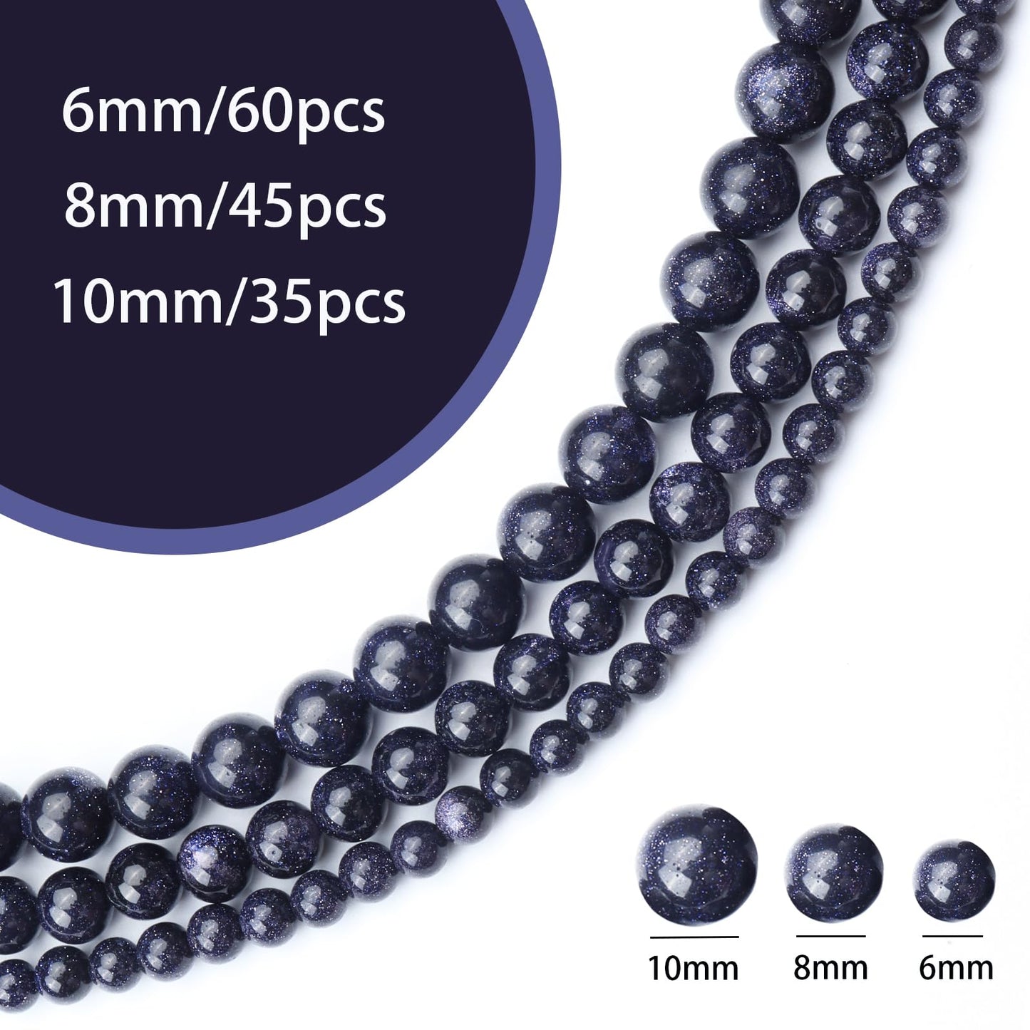 Siomia 45pcs 8mm Natural Blue Sandstone Gemstone Beads Energy Healing Crystal Round Loose Stone Beads for Jewelry Making, DIY Bracelets Necklaces