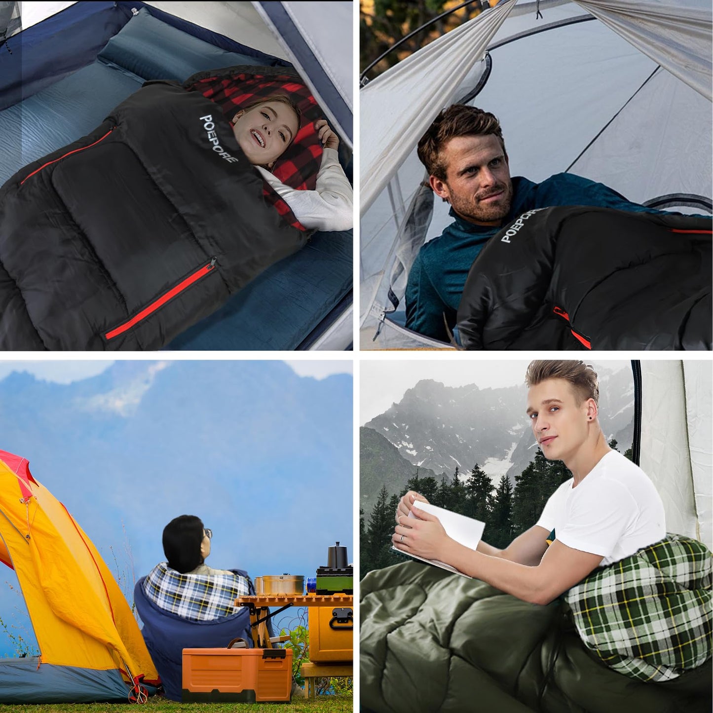 POEPORE Flannel Sleeping Bag Cotton 0 Degree Cold Weather for Adults XXL Wearable Sleeping Bag 4 Seasons Waterproof with Compression Sack Blue_R