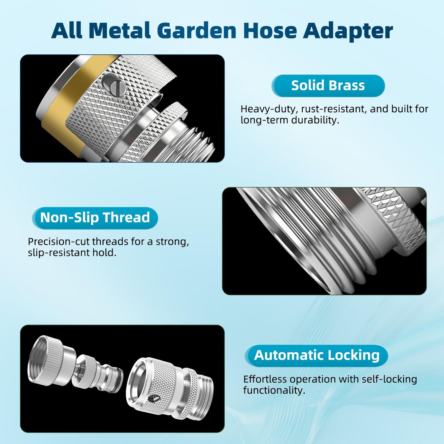Hibbent Swivel Garden Hose Quick Connector, 360° Rotatable Faucet Hose Quick Connect Fitting, Solid Brass 3/4 Inch GHT Thread, Female and Male Adapter (2 Sets)
