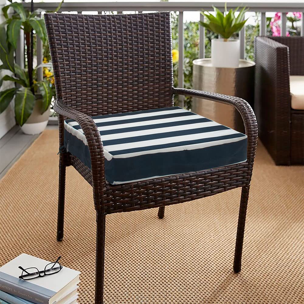 Magpie Fabrics Indoor Outdoor Cushion Cover Replacement 2 Pack, NO Insert! Water Repellent Slipcover with Ties Christmas Decor for Patio Garden Chair Seat Sofa Bench Wicker(Navy White, 22x20x4 Inch)