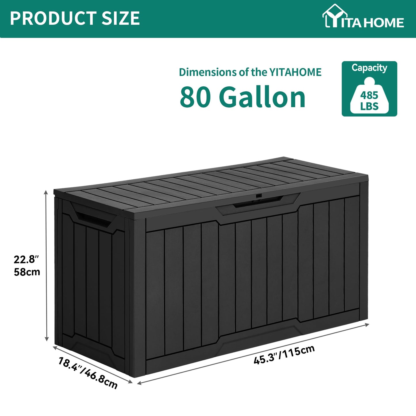 YITAHOME 80 Gallon Resin Deck Box, Weather Resistant Outdoor Storage Box, Lockable Indoor Outdoor Storage for Supplies and Essentials, Black