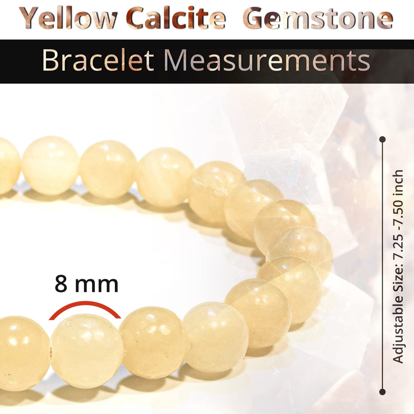 ANAYA AGATE Yellow Calcite Bracelet – Healing Crystal Bracelet for Women and Men – 8mm Round Beaded Bracelet for Protection, Positive Energy – Elastic Adjustable Size Gemstone Bead Bracelet