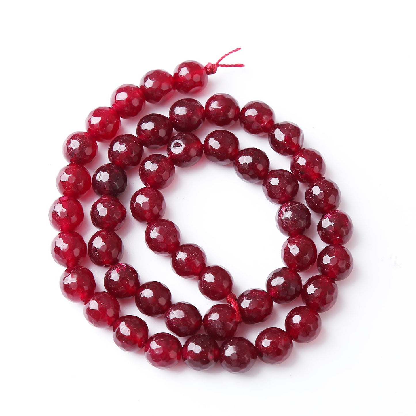 36pcs 10mm Faceted Red Jade Gemstone Beads Natural Stone Round Loose Spacer Beads for Jewelry Making DIY Bracelet Necklace 1 Strand 15inch
