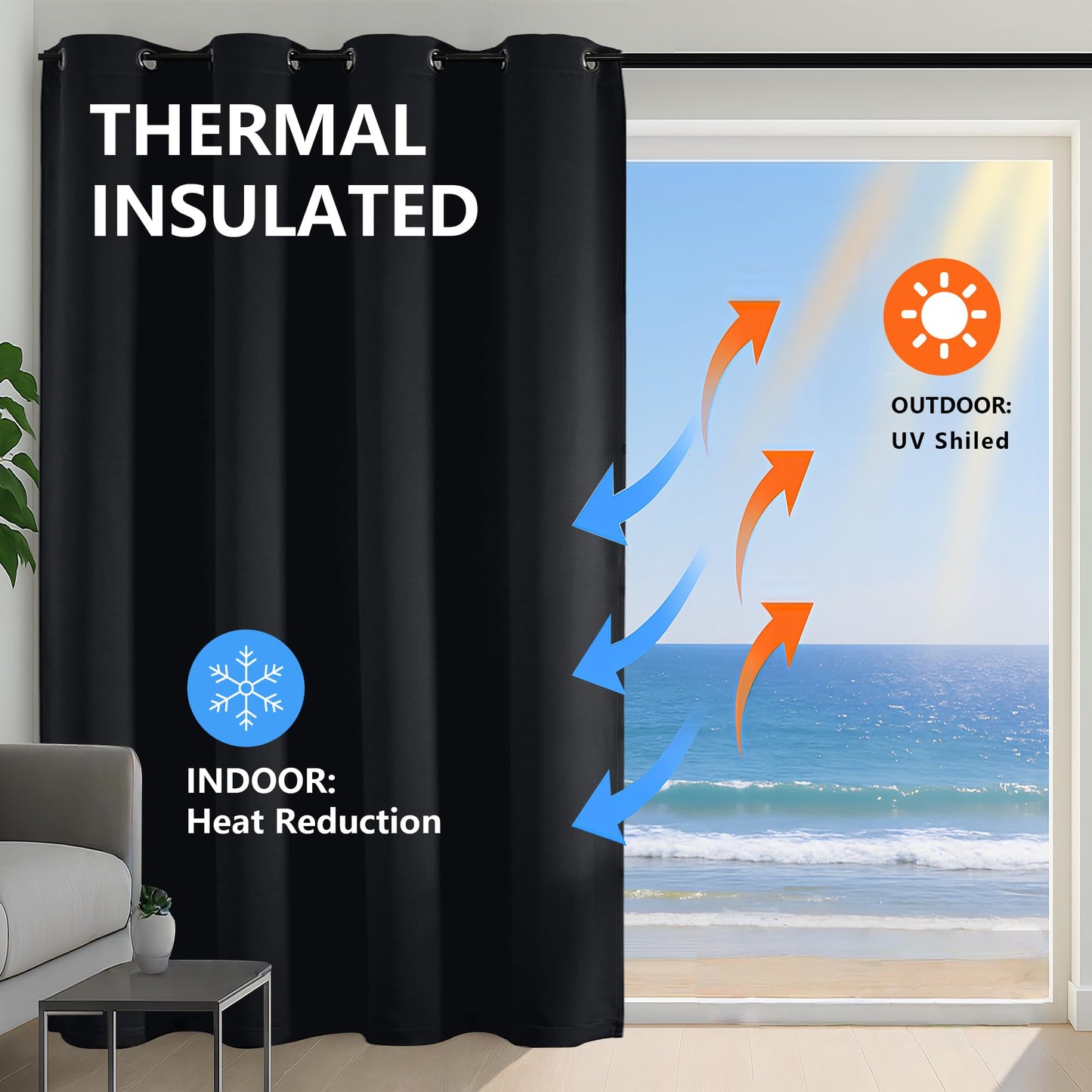 Simplebrand Halloween Black Blackout Curtains for Bedroom 63 Inch Length 2 Panels Set, Grommet Solid Thermal Insulated Black Out Curtains, Room Darkening Energy Saving Window Drapes, W40 x L63