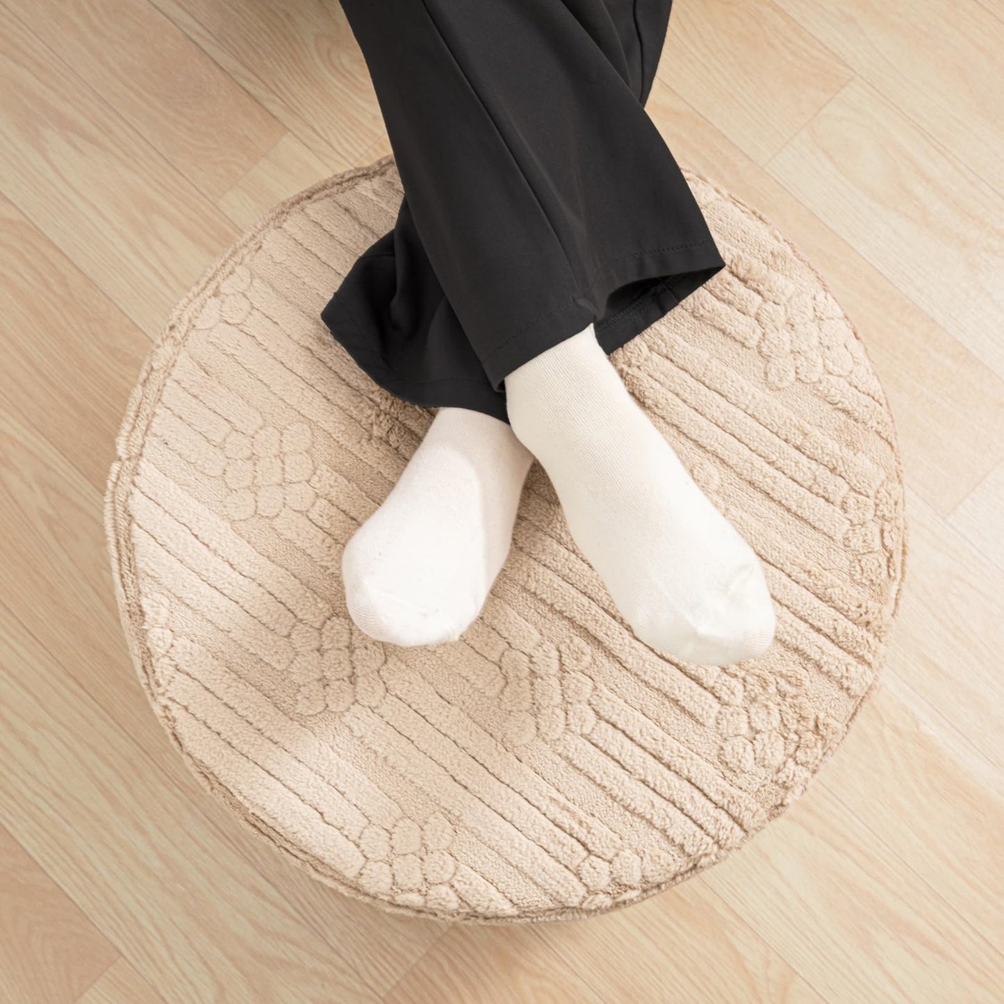 Asuprui Pouf Ottoman Foot Rest – Plush Round All-in-one Foam Stool for Cozy Lounging, Floor Pouf & Chic Decor (Light Coffee)