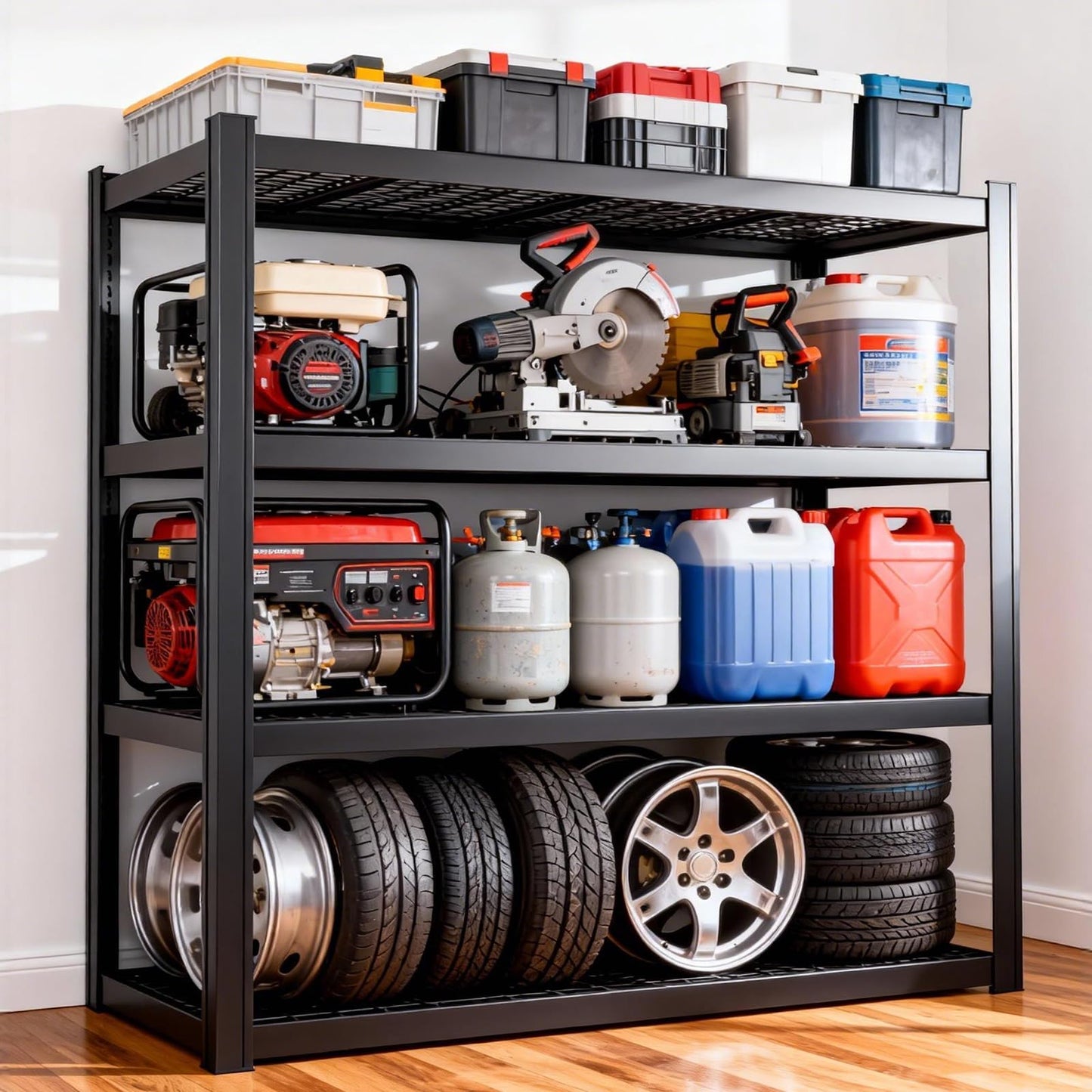 YWTA 71" Wx71 H Industrial Shelving,4000LBS Garage Storage Shelves,4 Tier Adjustable Metal Shelving,Heavy Duty Shelving for Factory, Garage,Warehouse,Barn (1)