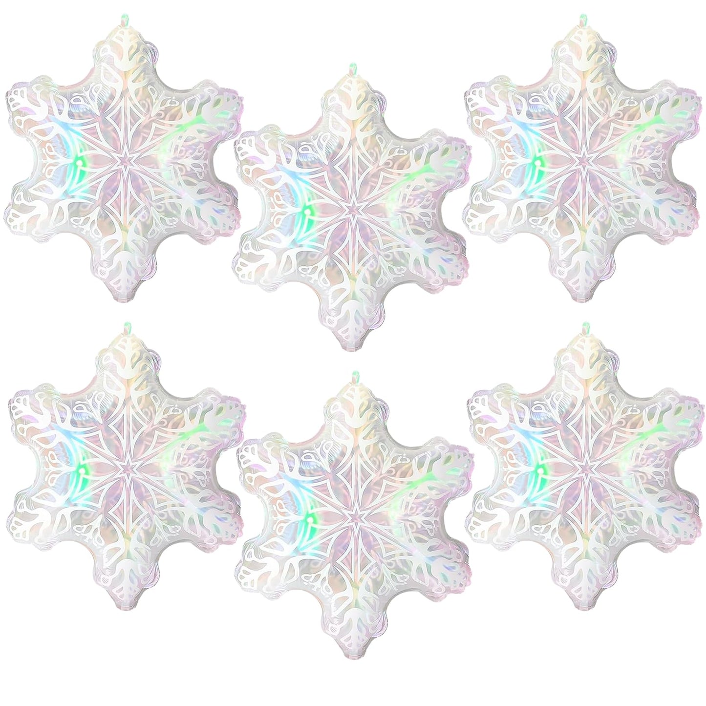 6pcs 24'' Clear Iridescent Snowflake Balloons, Winter Theme Snow Foil Mylar Balloons for Ice Snow Themed Birthday Party Decorations, Winter Wonderland New Year Decorations, Iridescent