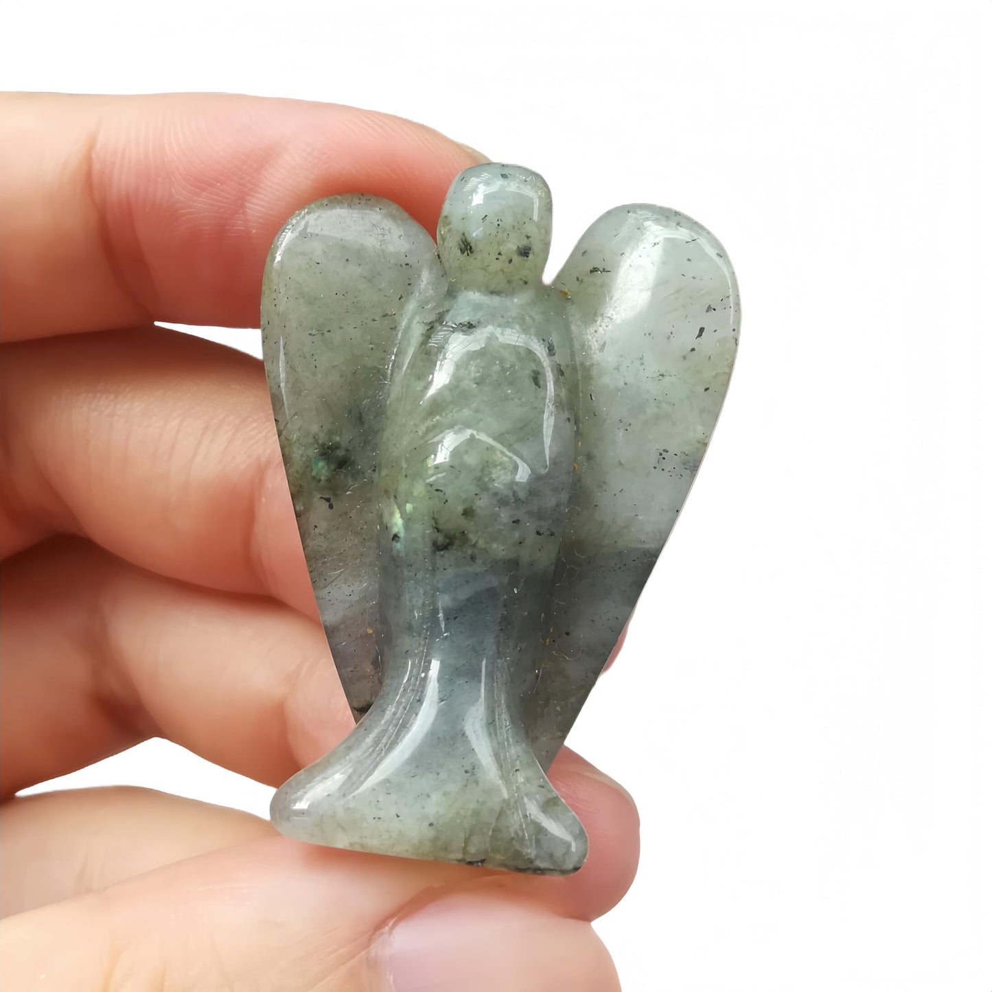 Afucats Natural Moonstone Healing Guardian Angel Indoor Decorative Stone,1.5 Inches Carving Pocket Palm Statue,Gift for Her Christmas Décor