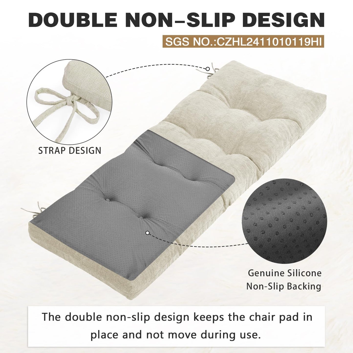 baibu 36 Inch Memory Foam Bench Cushion, Dual-Layer Patent Design Non-Slip Indoor Bench Cushion with Ties, 36x15x3Inch, Beige