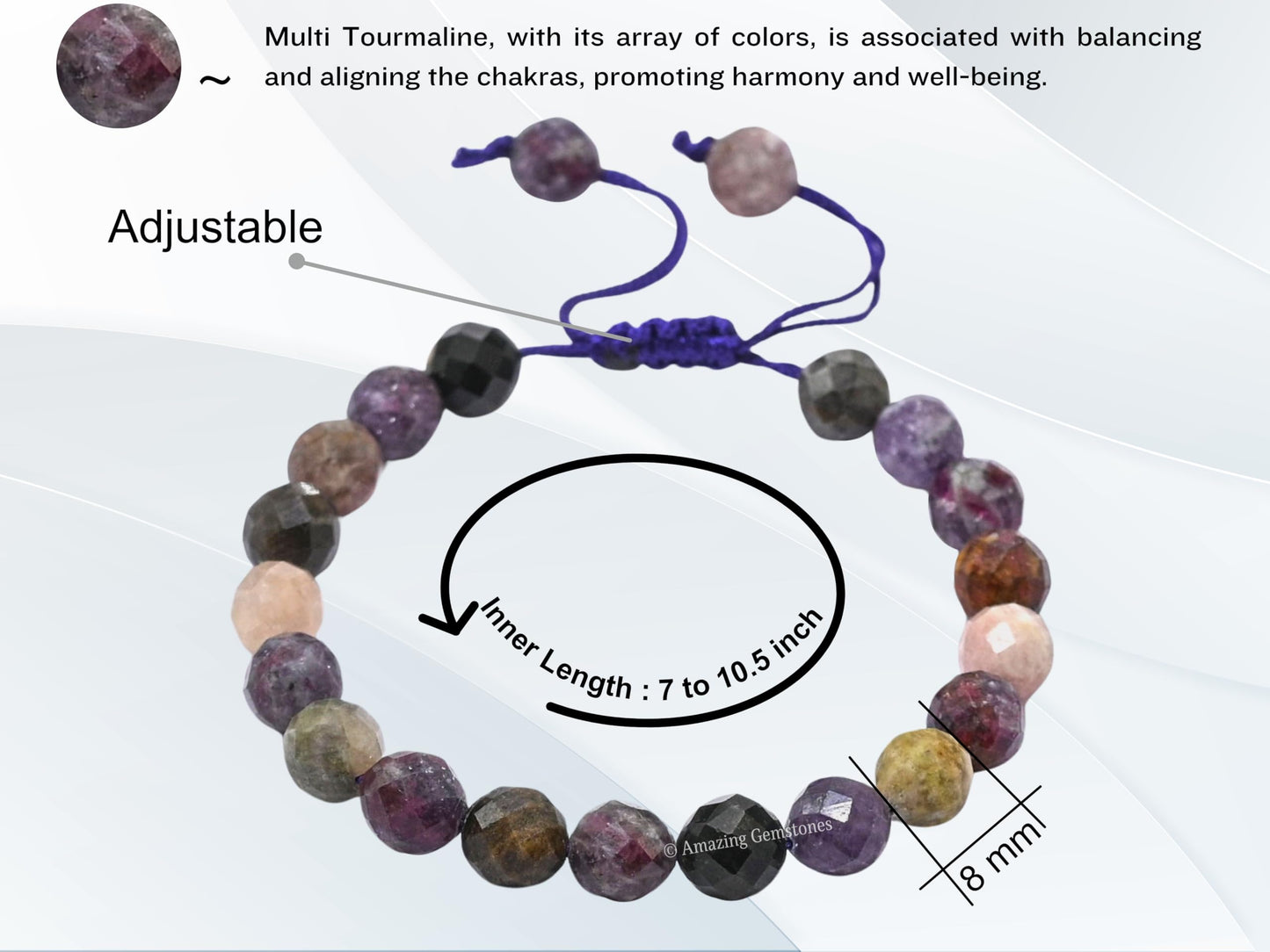 Amazing Gemstone Women's Multi Tourmaline Bracelet - Chakra Mens Bracelet Protection Crystals & Healing Stones - Blessing Bracelet Spiritual Meditation Gift (Faceted Beaded Bracelet, Adjustable)