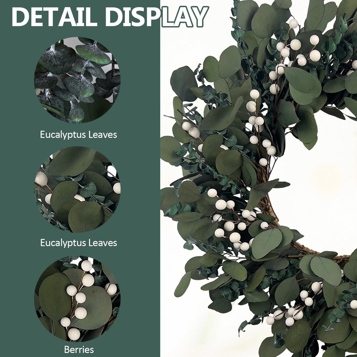 YIYSONRK 26" Preserved Eucalyptus Wreath for Front Door Large Wreaths Natural Eucalyptus Real Touch Everlasting Summer/Spring/Fall Wreath Fresh Green Environmentally Friendly Decor for Home