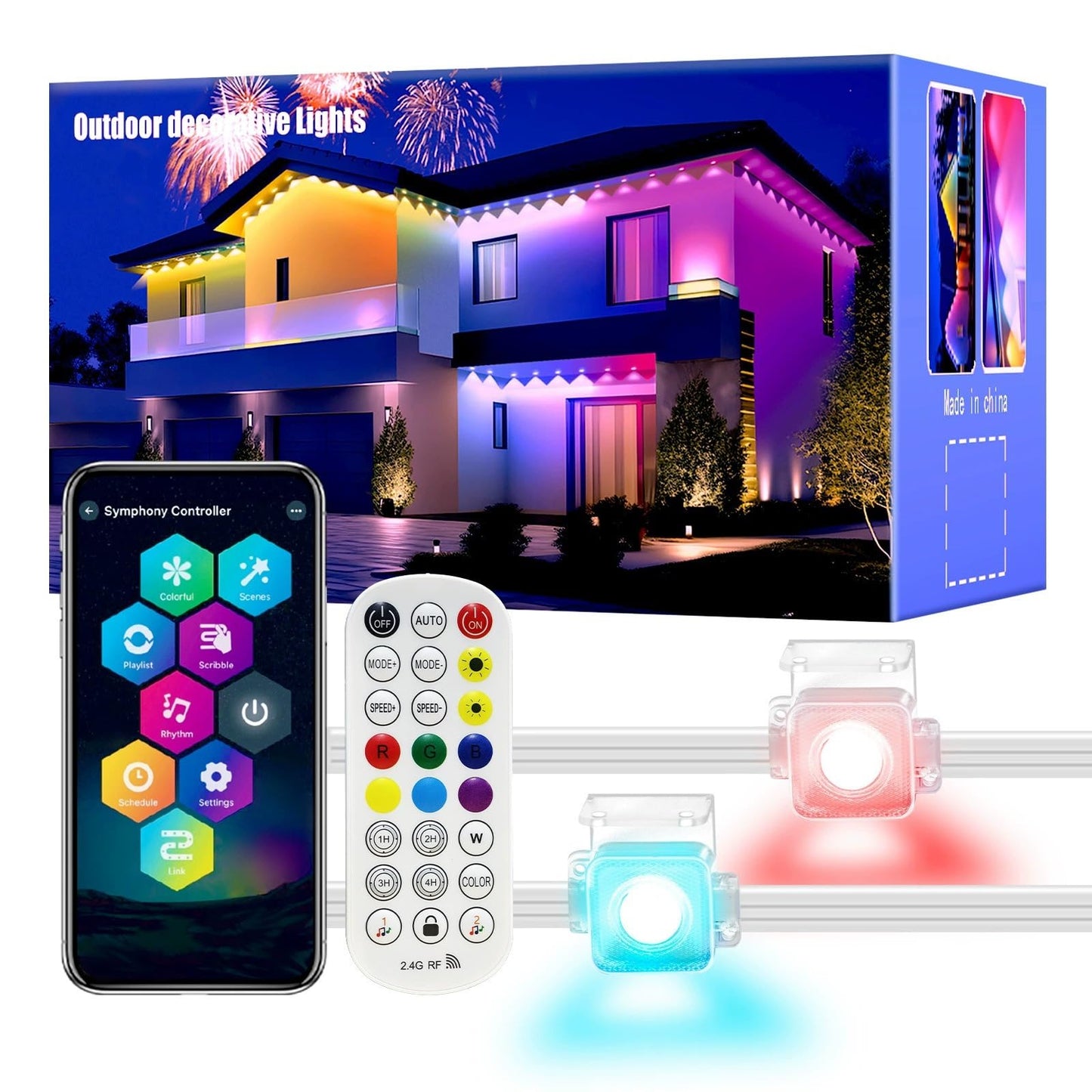 LLdshun Permanent Outdoor Lights, 50FT RGB LED Smart Eaves Lights with 30 LEDs, IP67 Waterproof, Remote/APP Control, DIY Scene Modes, Music Sync Lighting for Party, House, All Holiday Decorations