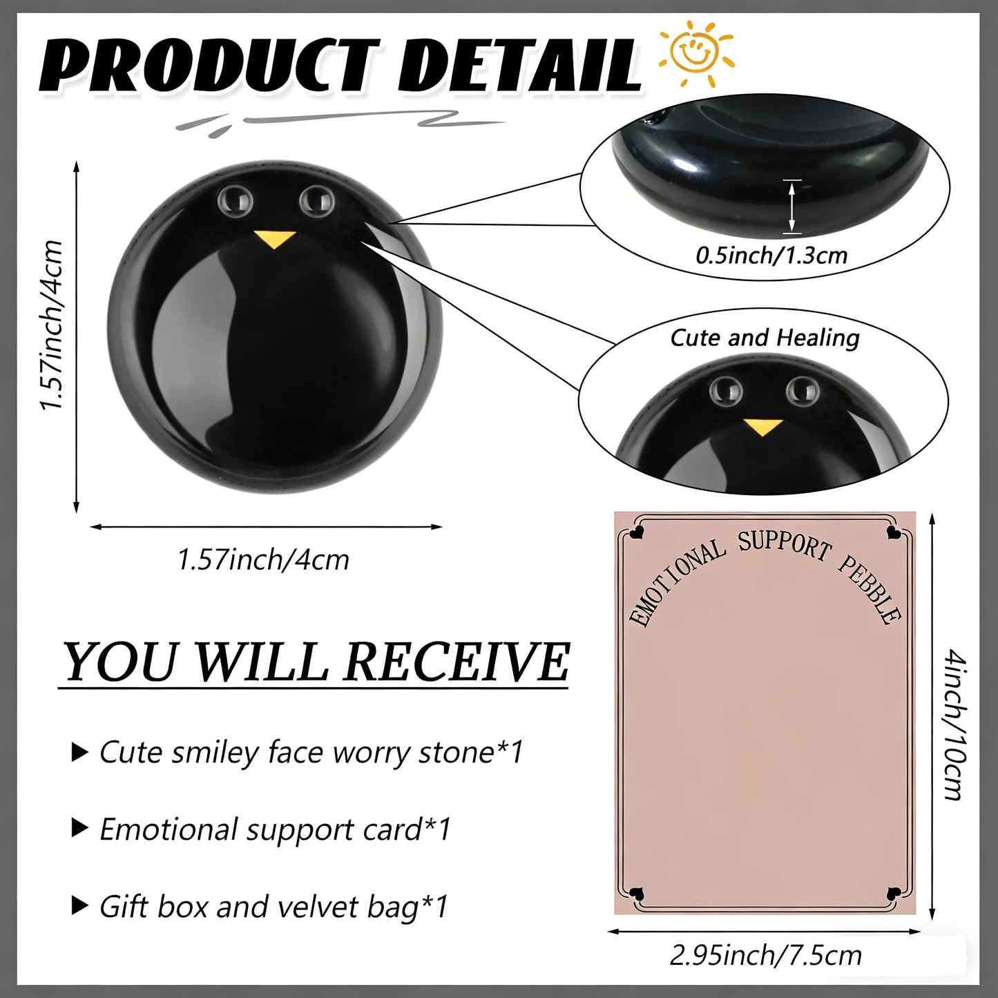 ZHIYUXI Black Obsidian Crystal Emotional Support Worry Stones for Anxiety Stress Relief Gifts Anxiety Relief Items Encouragement Gifts for Women Smile Worry Stones Inspirational Gifts for Men