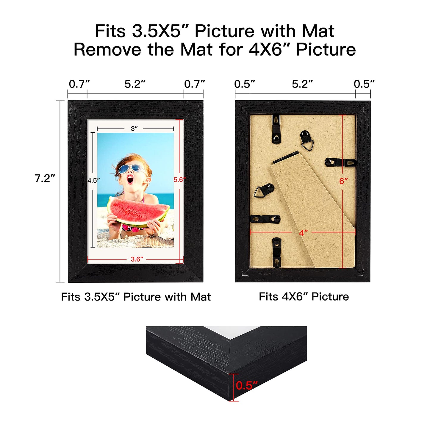 BAIJIALI 4x6 Picture Frame Distressed Farmhouse Wood Pattern Set of 4,Display 3.5x5 with Mat or 4x6 Without Mat,Multicolour