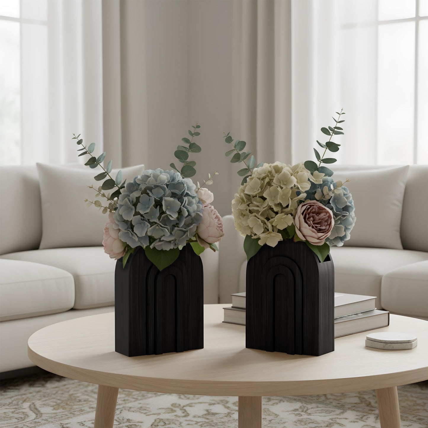 2 Pack Black Wooden Wall Vase for Pampas Grass & Dried Flowers, Modern Minimalist Decor for Living Room Bedroom, Hanging Wall Plant